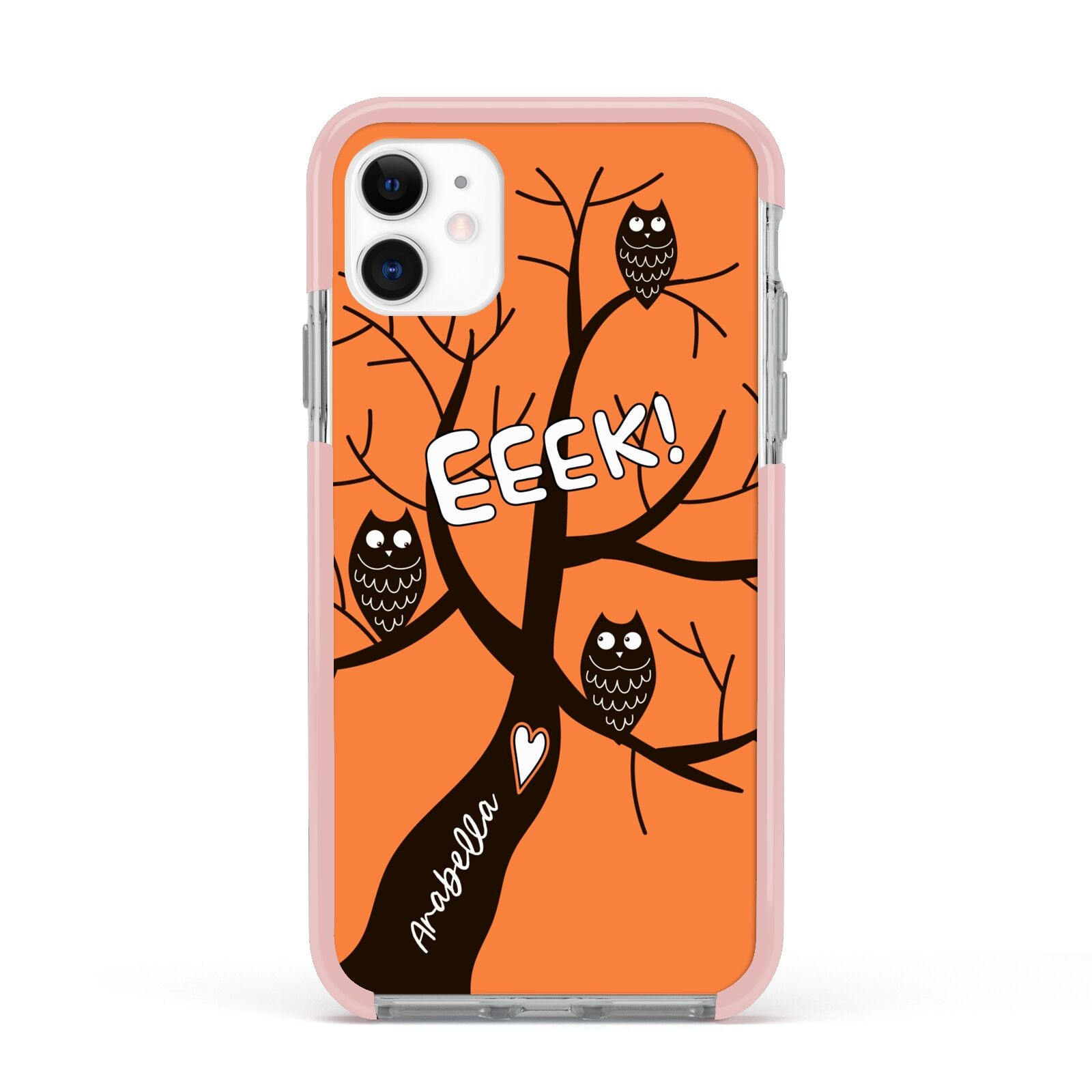 Personalised Halloween Tree Apple iPhone 11 in White with Pink Impact Case