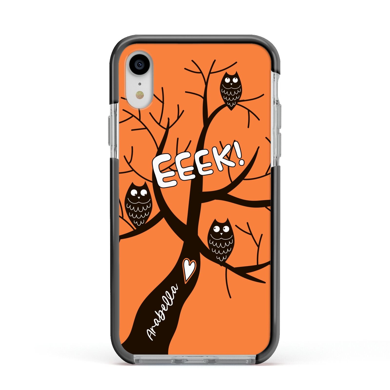 Personalised Halloween Tree Apple iPhone XR Impact Case Black Edge on Silver Phone