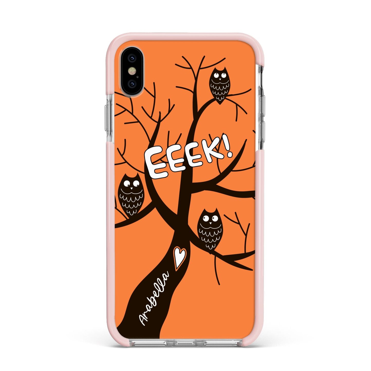Personalised Halloween Tree Apple iPhone Xs Max Impact Case Pink Edge on Silver Phone