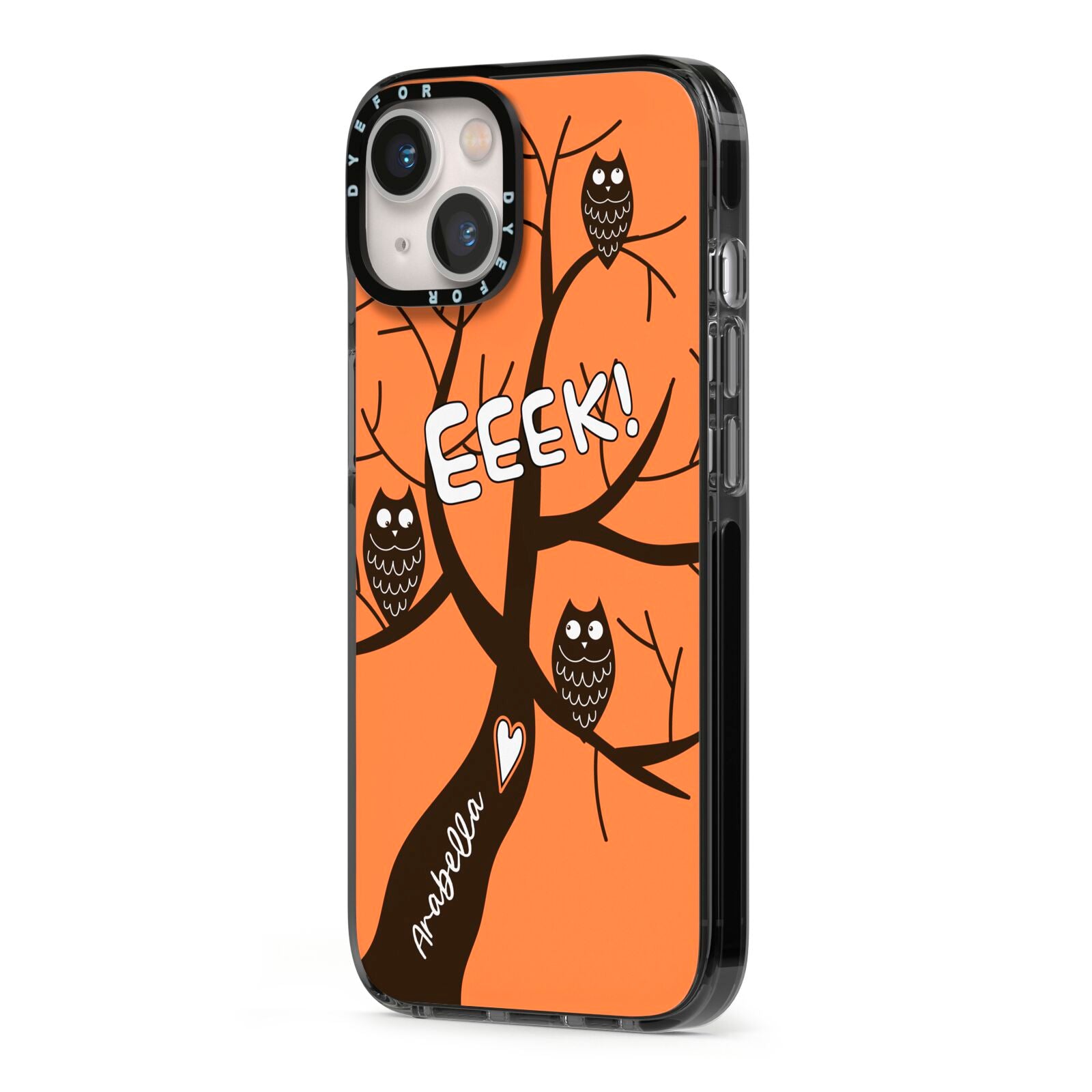 Personalised Halloween Tree iPhone 13 Black Impact Case Side Angle on Silver phone