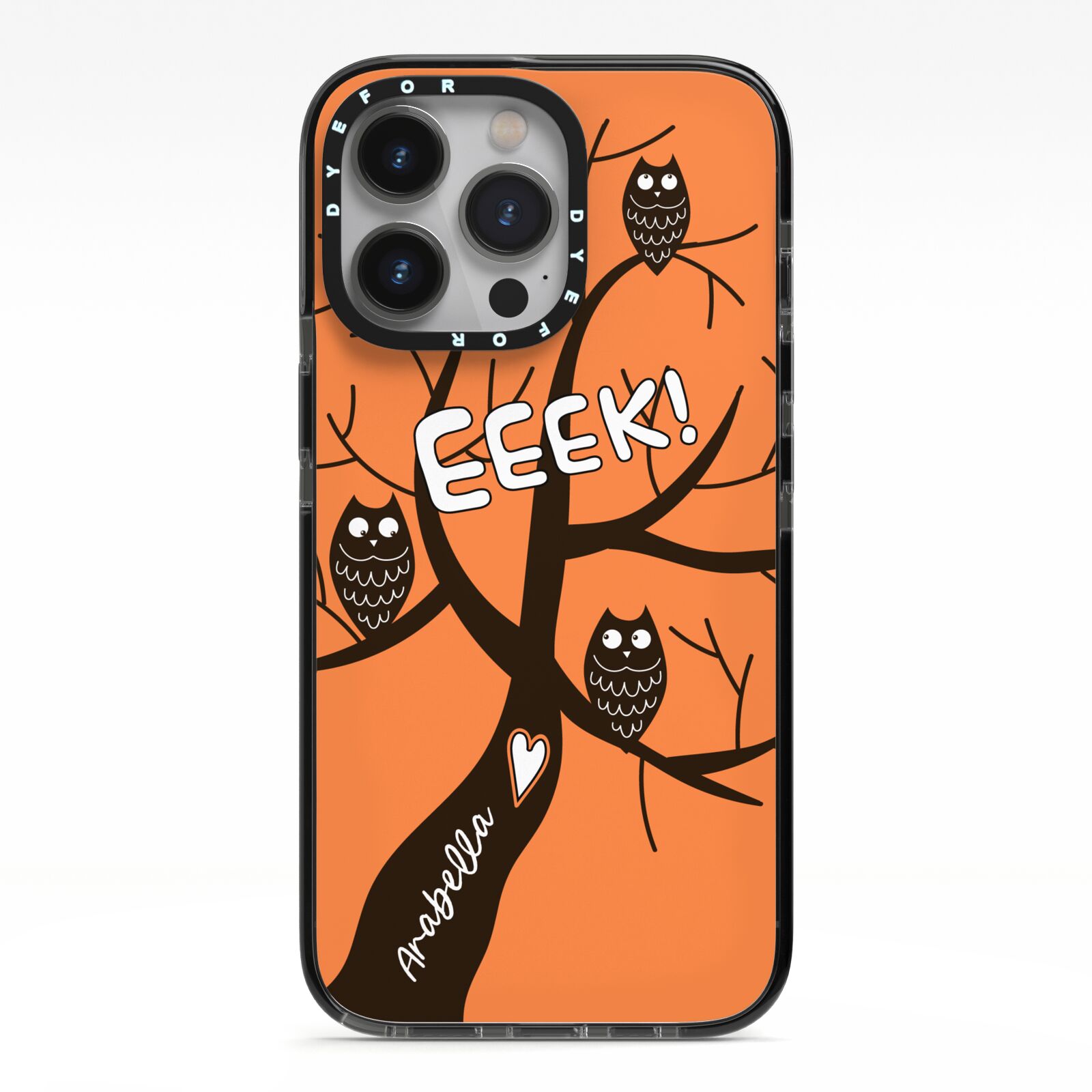 Personalised Halloween Tree iPhone 13 Pro Black Impact Case on Silver phone
