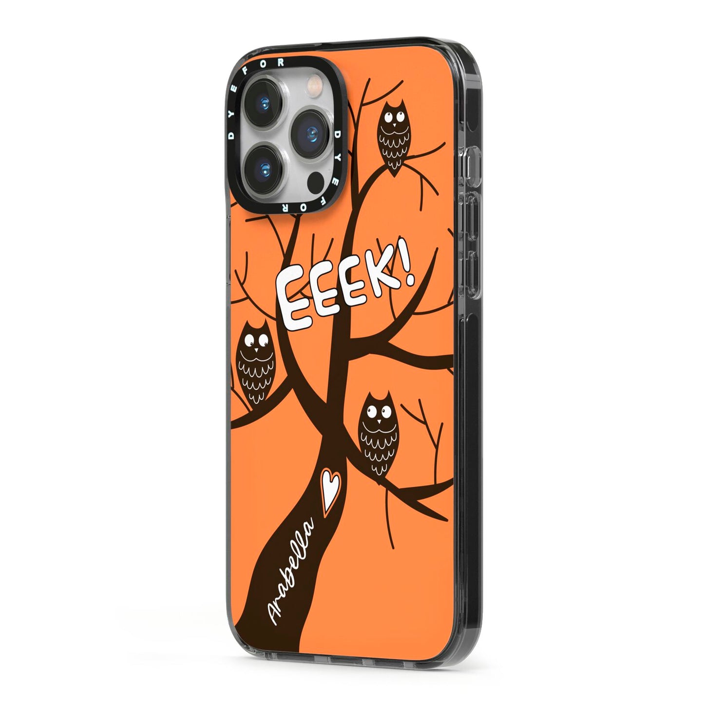 Personalised Halloween Tree iPhone 13 Pro Max Black Impact Case Side Angle on Silver phone
