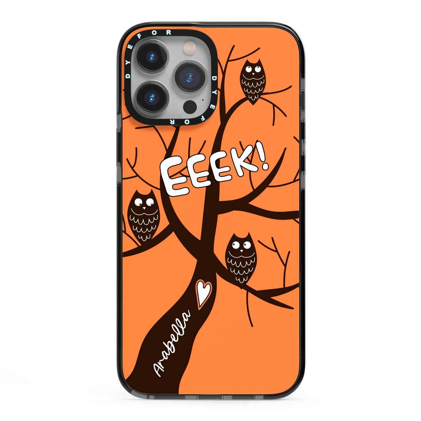 Personalised Halloween Tree iPhone 13 Pro Max Black Impact Case on Silver phone