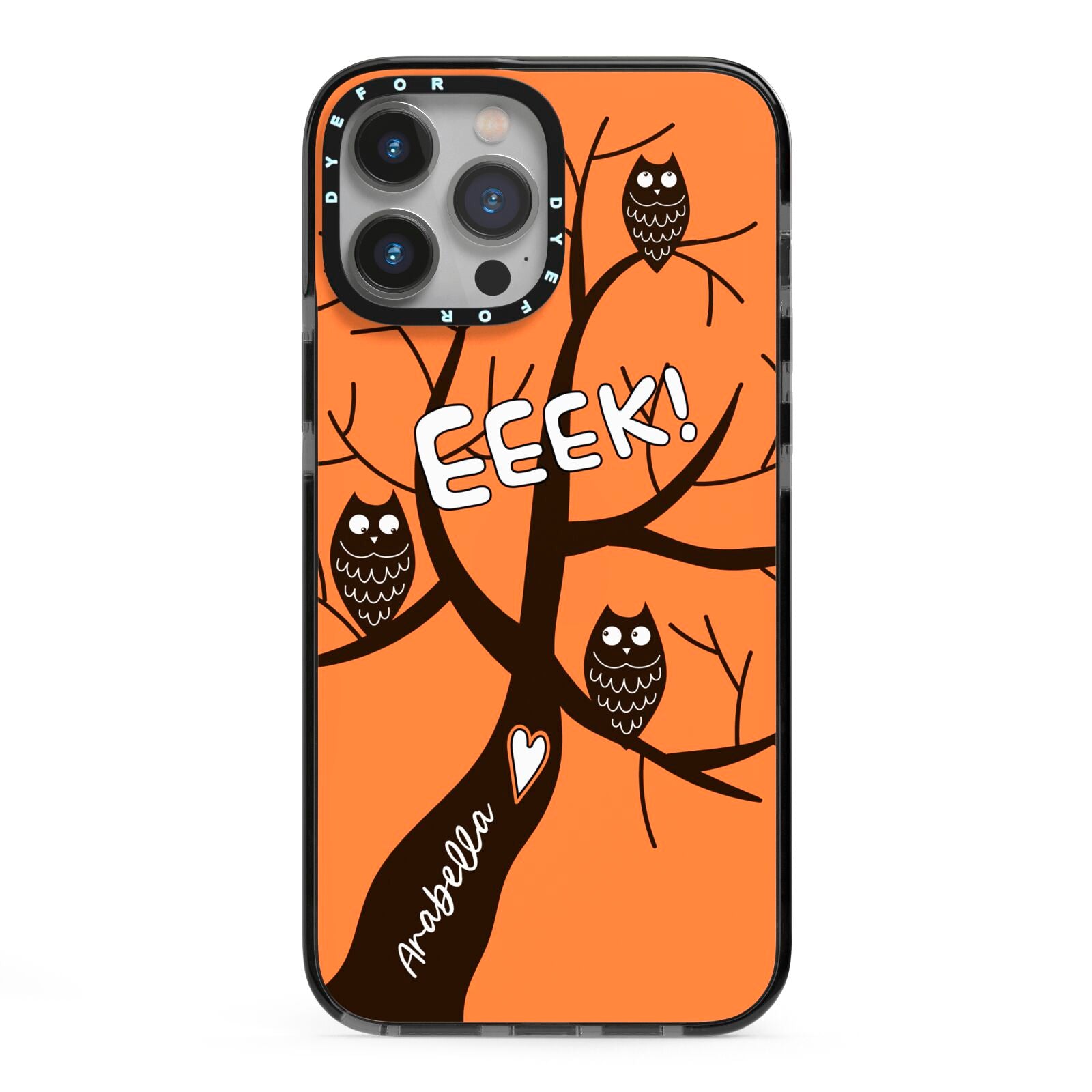 Personalised Halloween Tree iPhone 13 Pro Max Black Impact Case on Silver phone