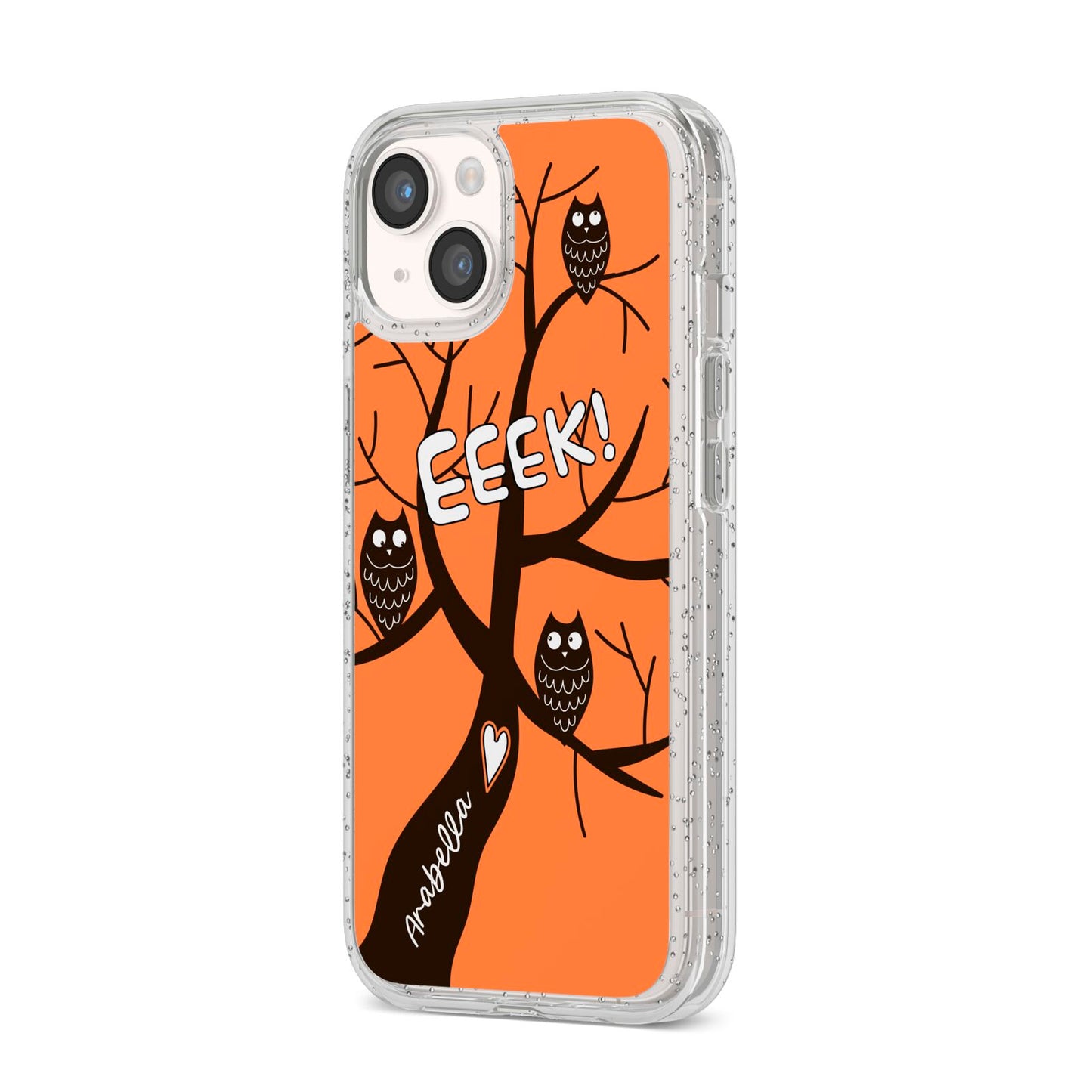 Personalised Halloween Tree iPhone 14 Glitter Tough Case Starlight Angled Image