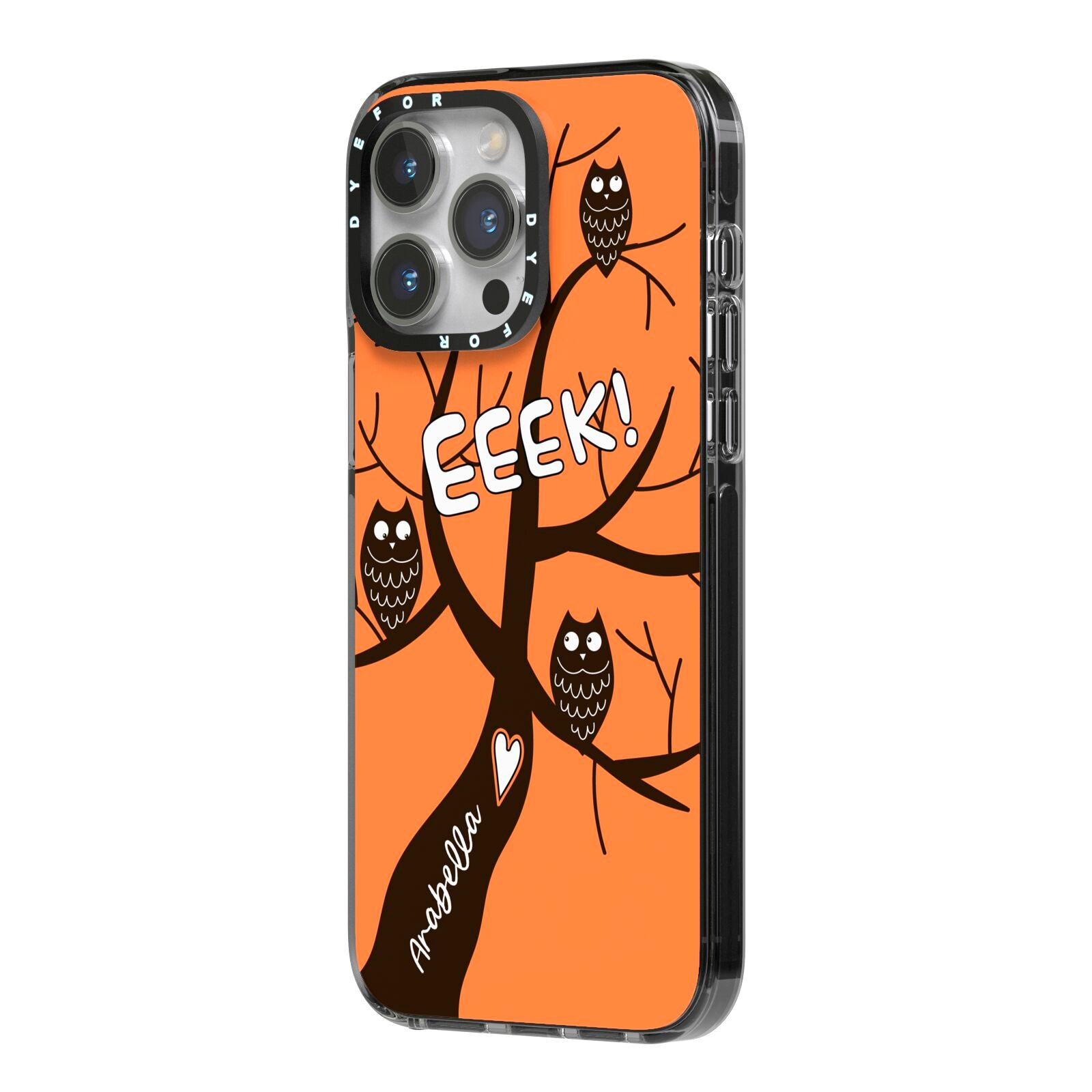 Personalised Halloween Tree iPhone 14 Pro Max Black Impact Case Side Angle on Silver phone