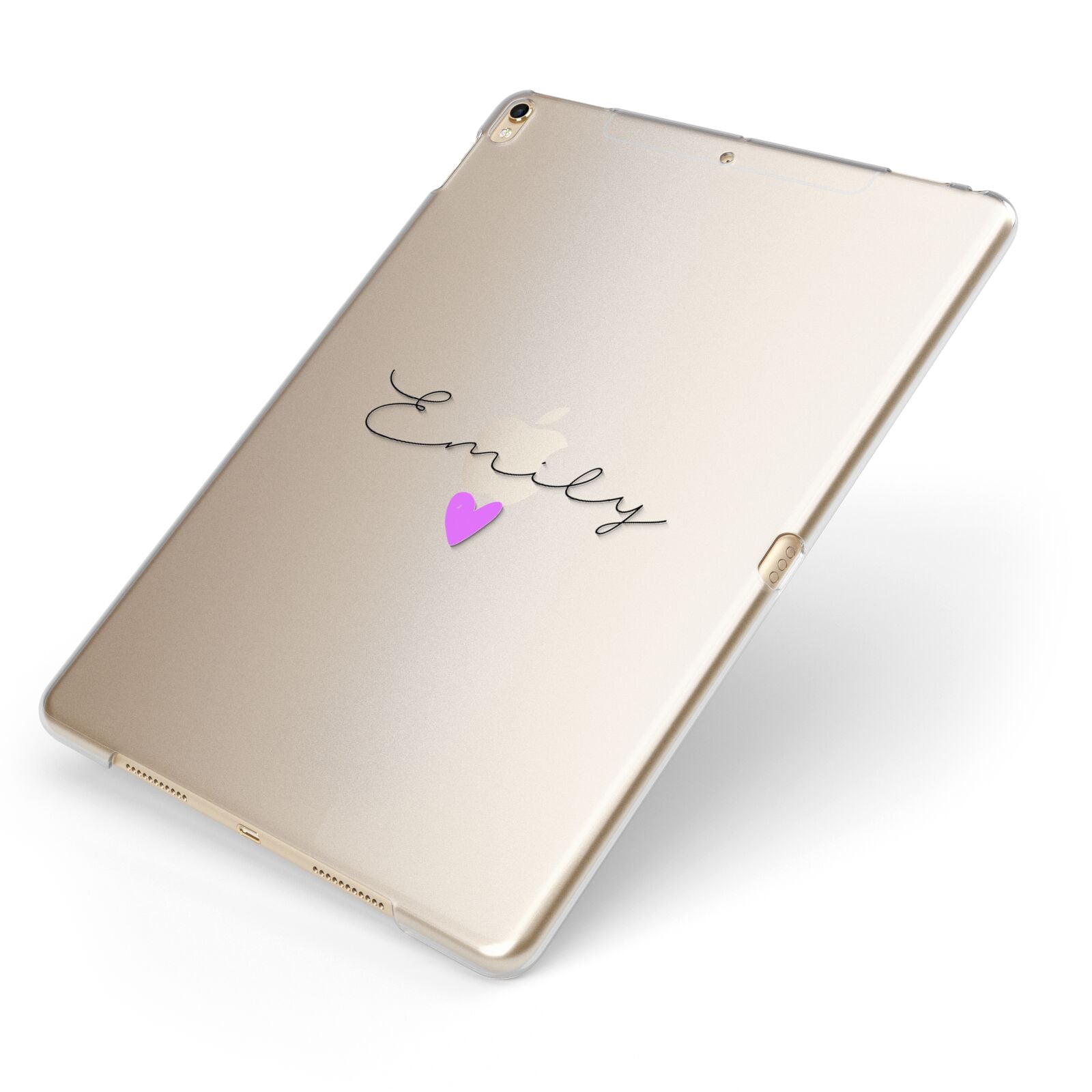 Personalised Handwritten Name Heart Clear Custom Apple iPad Case on Gold iPad Side View