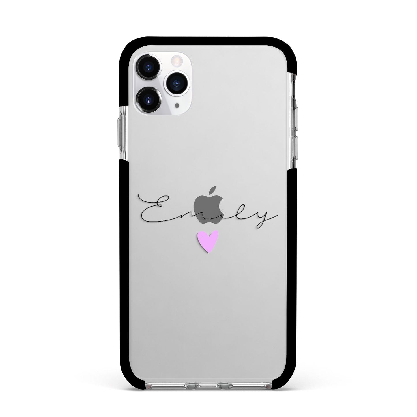 Personalised Handwritten Name Heart Clear Custom Apple iPhone 11 Pro Max in Silver with Black Impact Case