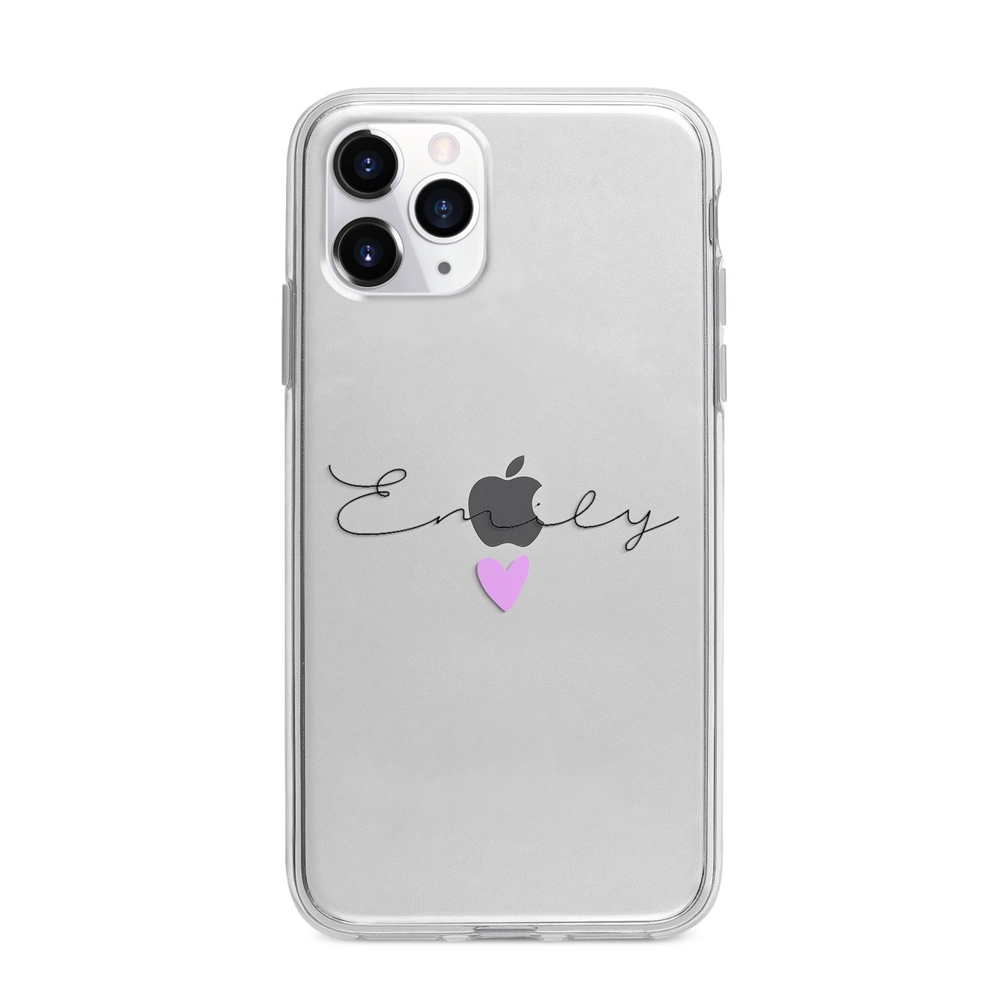 Personalised Handwritten Name Heart Clear Custom Apple iPhone 11 Pro Max in Silver with Bumper Case