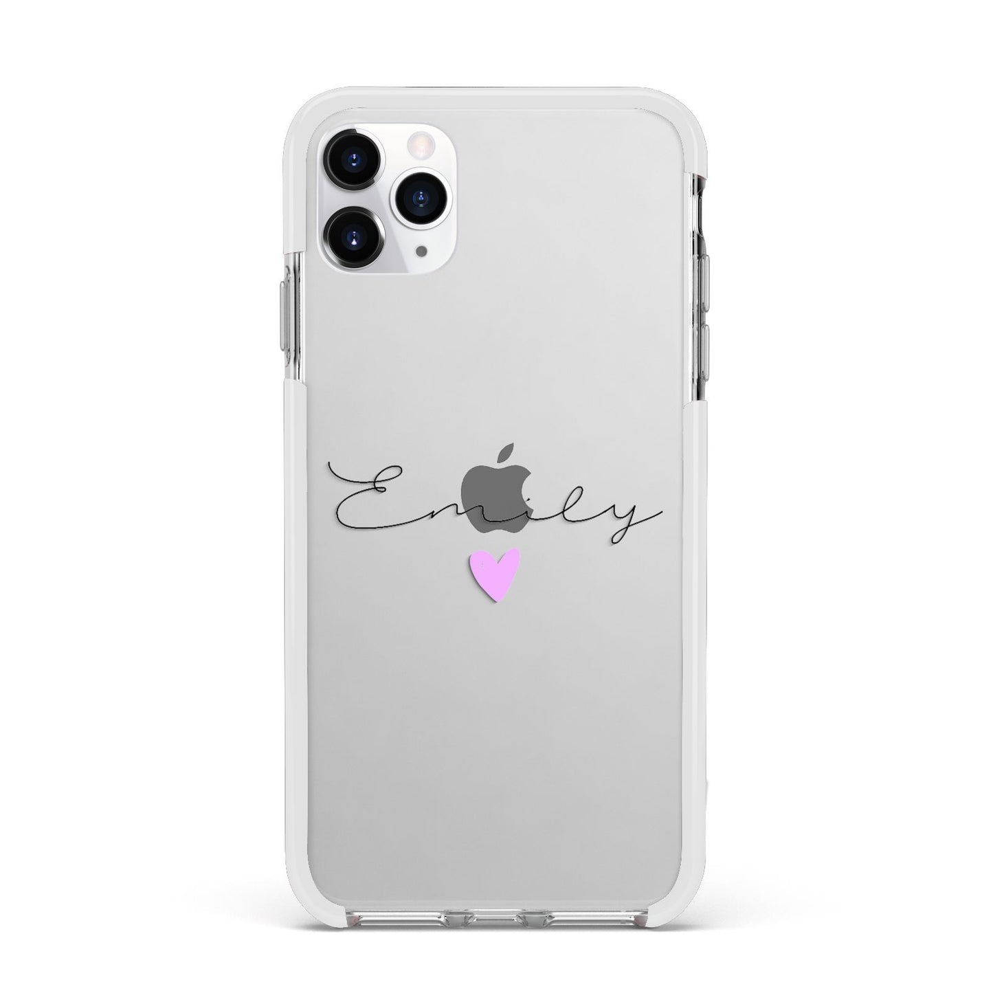 Personalised Handwritten Name Heart Clear Custom Apple iPhone 11 Pro Max in Silver with White Impact Case