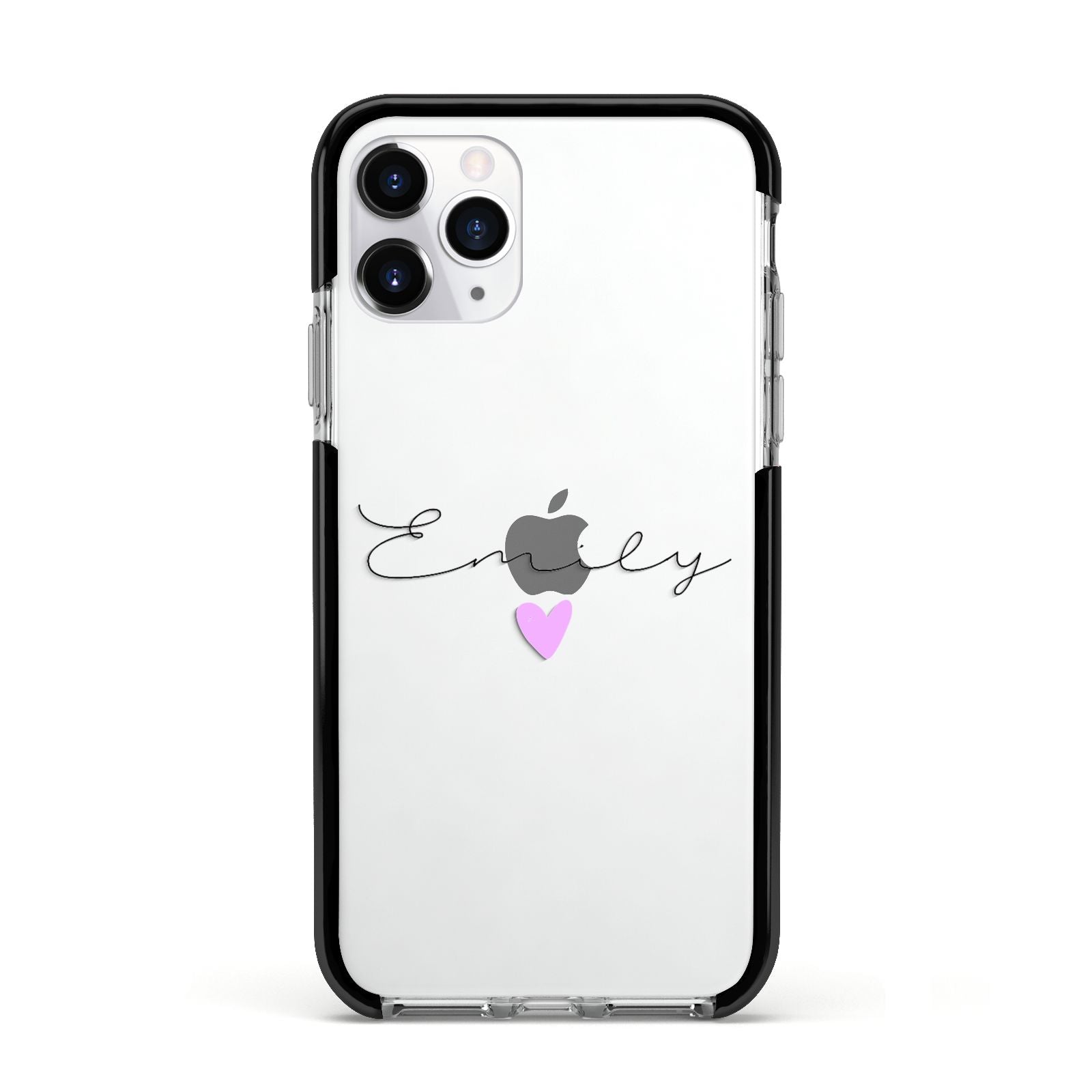 Personalised Handwritten Name Heart Clear Custom Apple iPhone 11 Pro in Silver with Black Impact Case