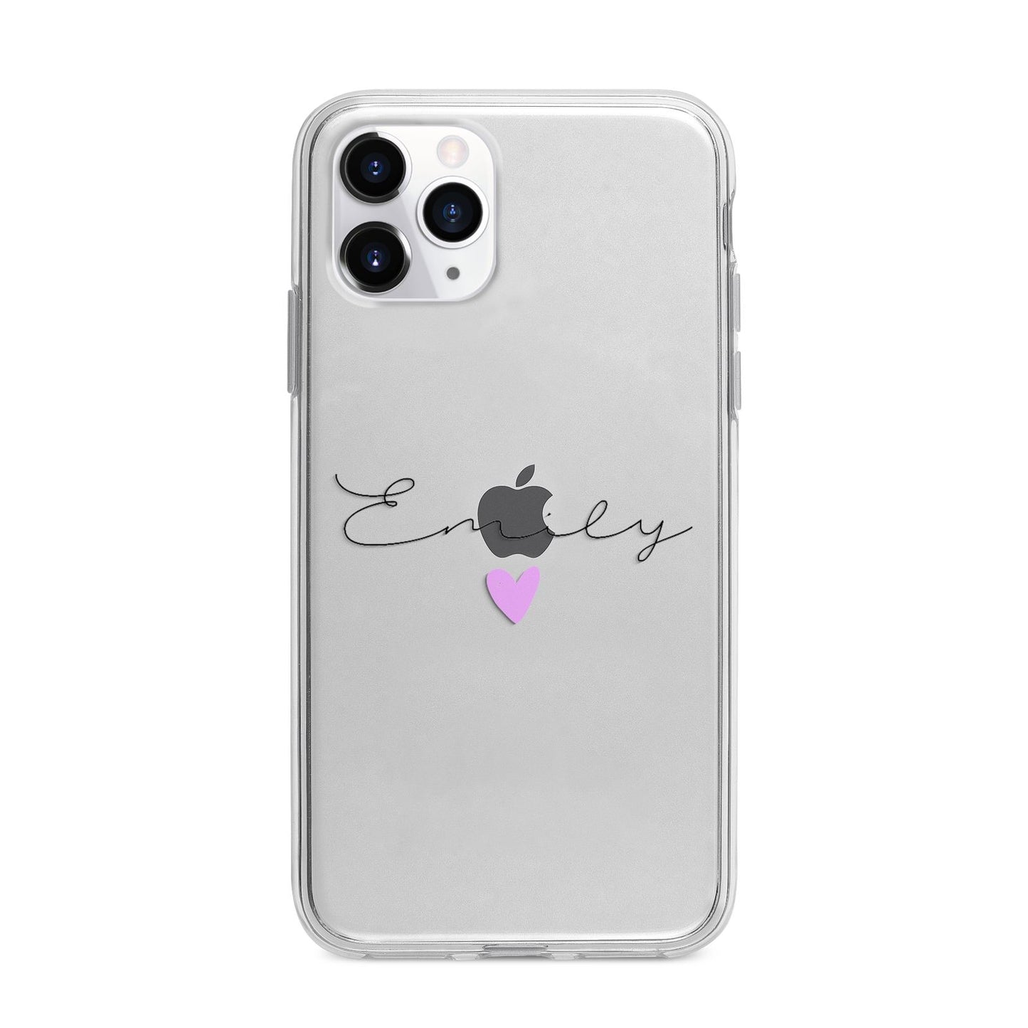 Personalised Handwritten Name Heart Clear Custom Apple iPhone 11 Pro in Silver with Bumper Case