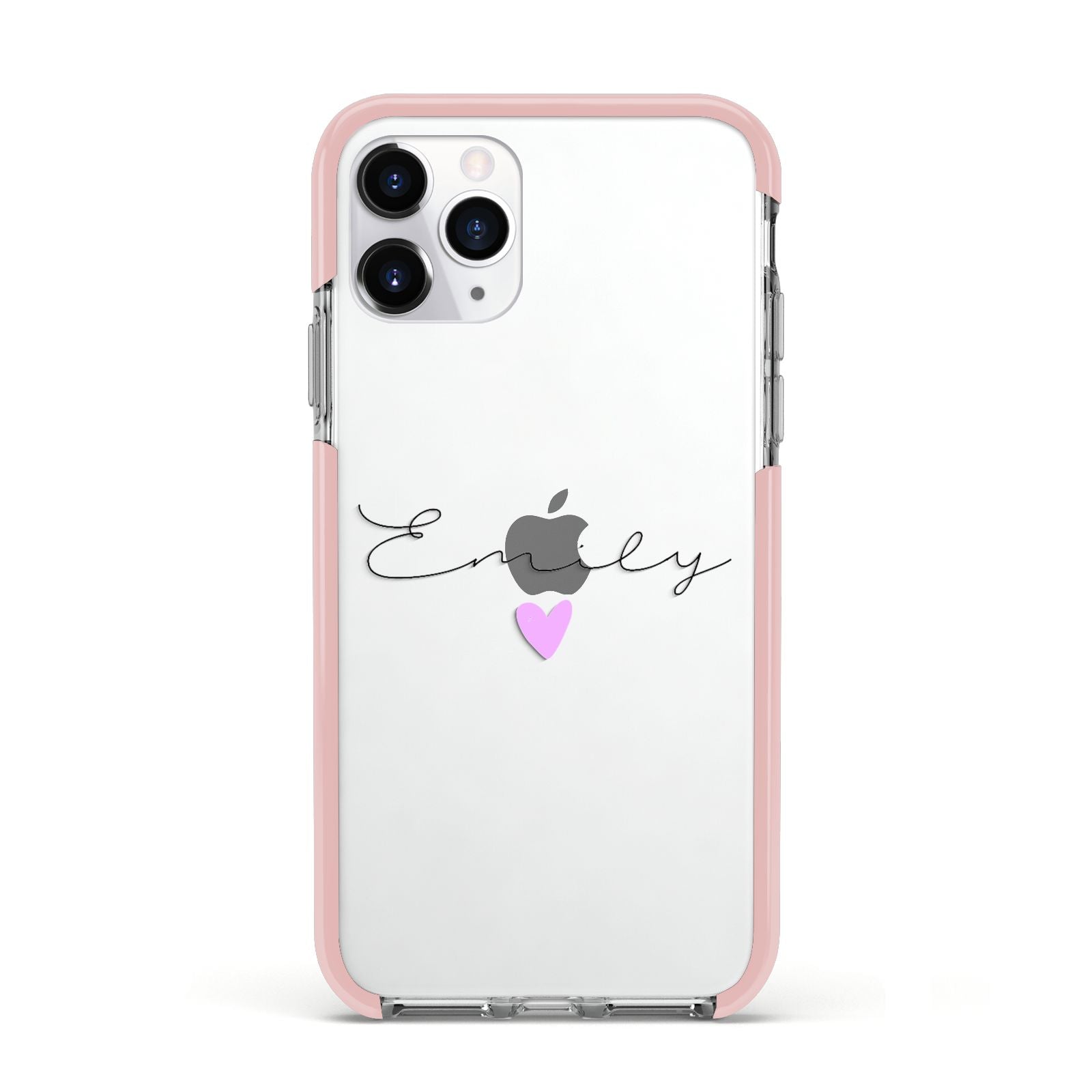 Personalised Handwritten Name Heart Clear Custom Apple iPhone 11 Pro in Silver with Pink Impact Case
