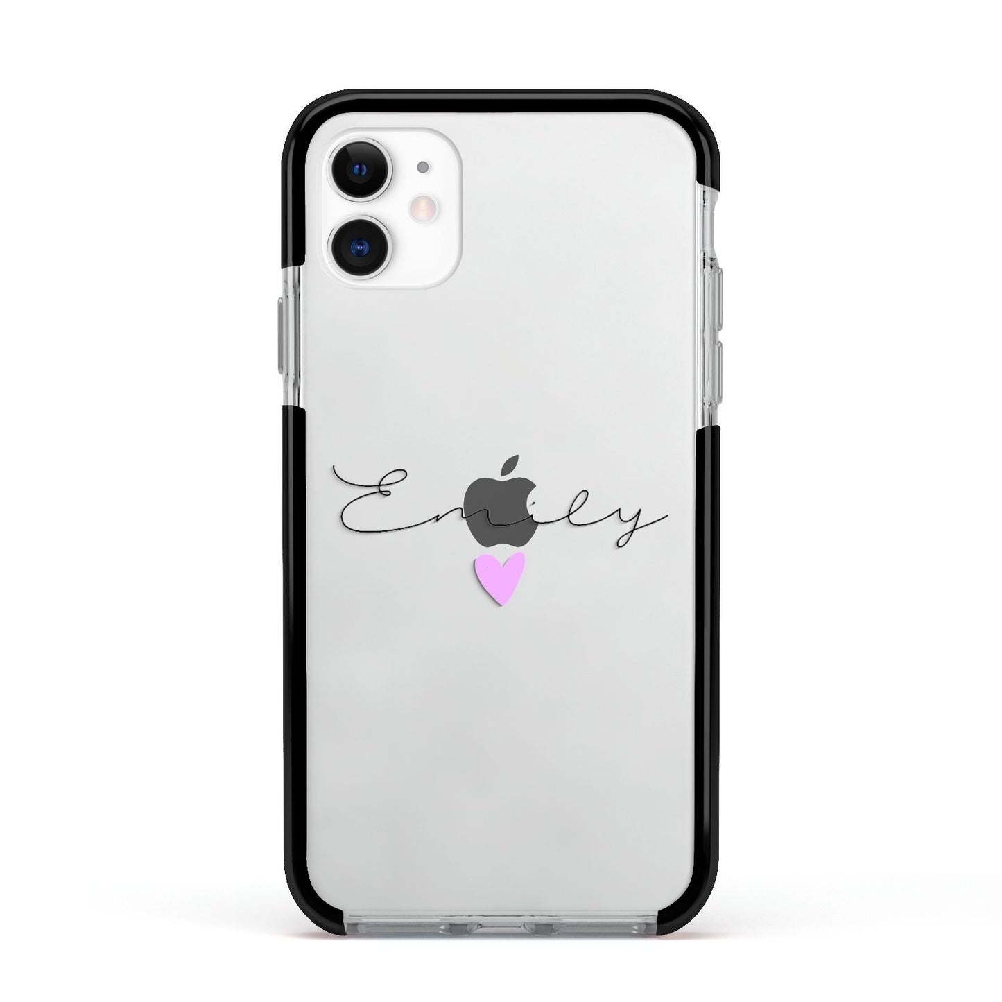 Personalised Handwritten Name Heart Clear Custom Apple iPhone 11 in White with Black Impact Case