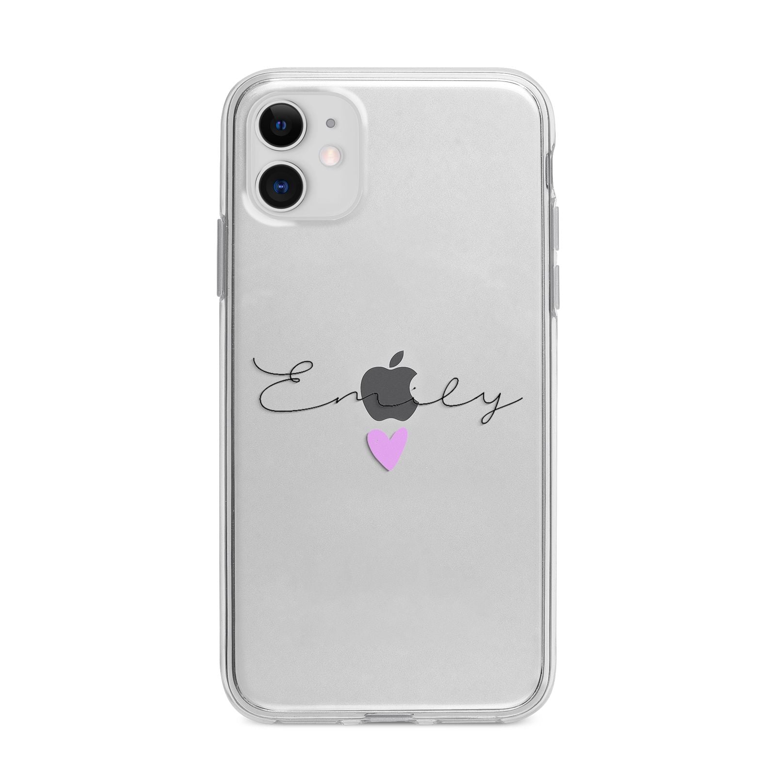 Personalised Handwritten Name Heart Clear Custom Apple iPhone 11 in White with Bumper Case