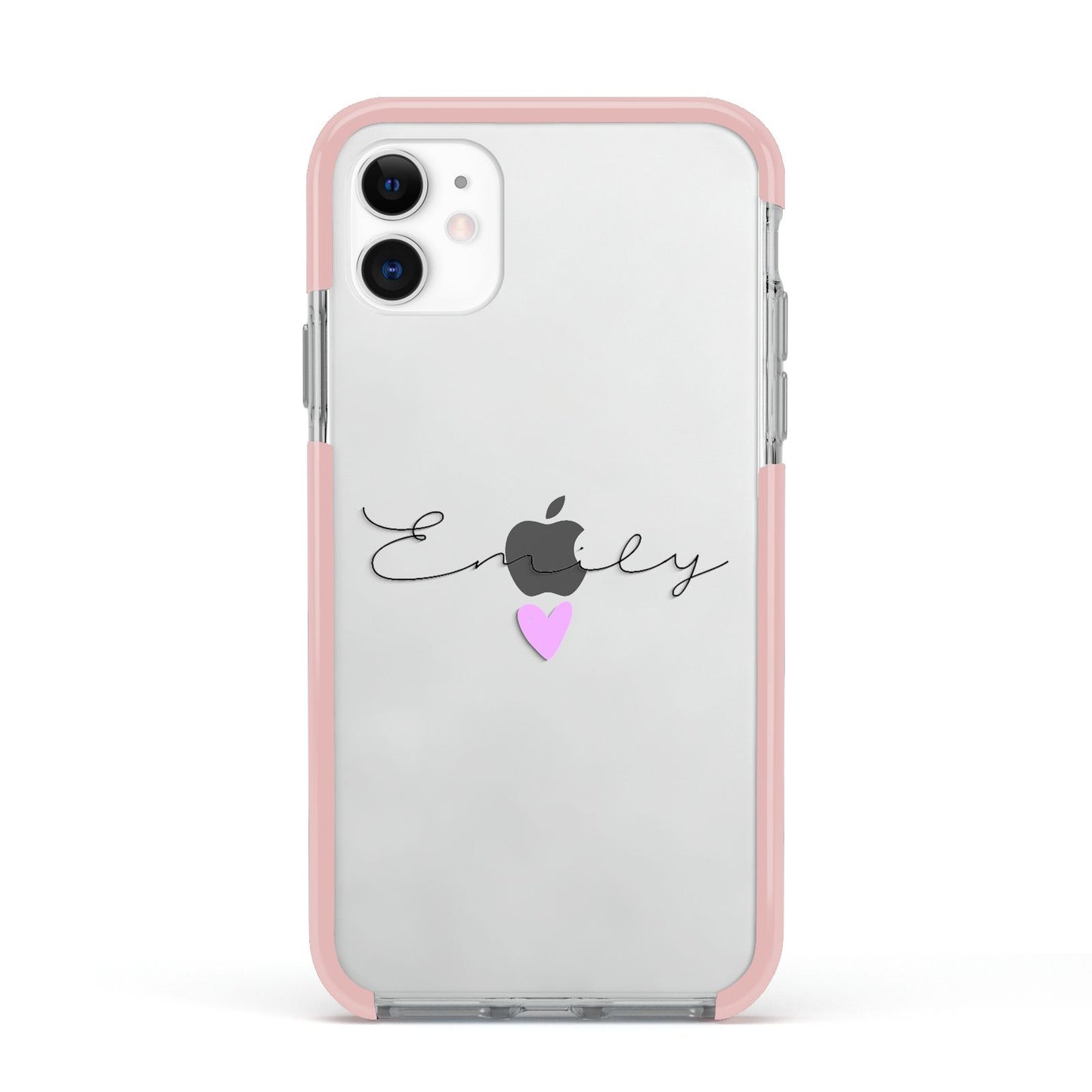 Personalised Handwritten Name Heart Clear Custom Apple iPhone 11 in White with Pink Impact Case