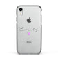 Personalised Handwritten Name Heart Clear Custom Apple iPhone XR Impact Case Black Edge on Silver Phone
