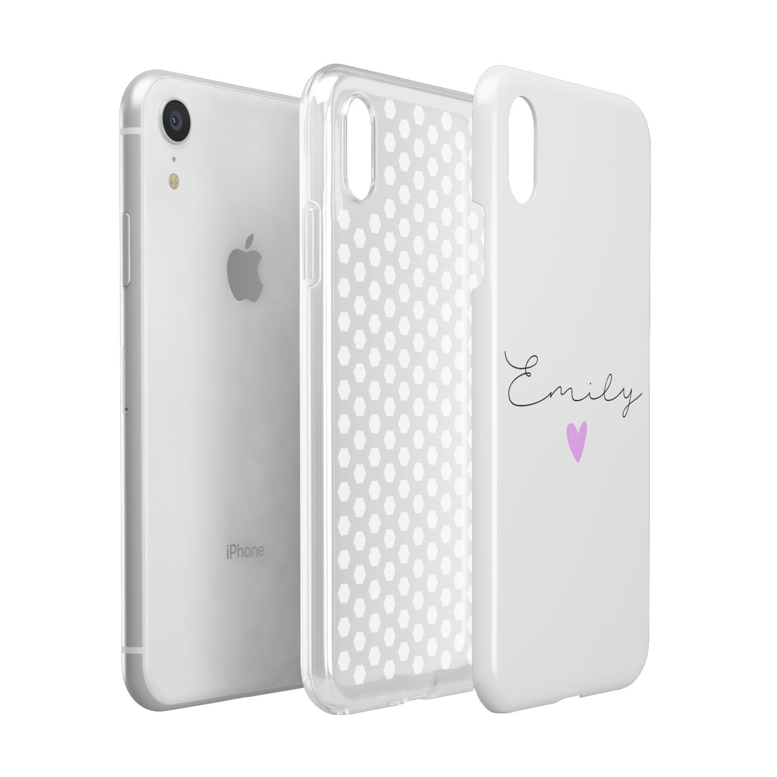 Personalised Handwritten Name Heart Clear Custom Apple iPhone XR White 3D Tough Case Expanded view