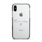 Personalised Handwritten Name Heart Clear Custom Apple iPhone Xs Impact Case Black Edge on Silver Phone