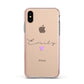 Personalised Handwritten Name Heart Clear Custom Apple iPhone Xs Impact Case Pink Edge on Gold Phone