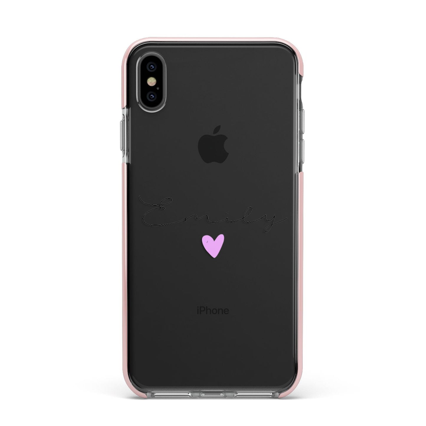 Personalised Handwritten Name Heart Clear Custom Apple iPhone Xs Max Impact Case Pink Edge on Black Phone