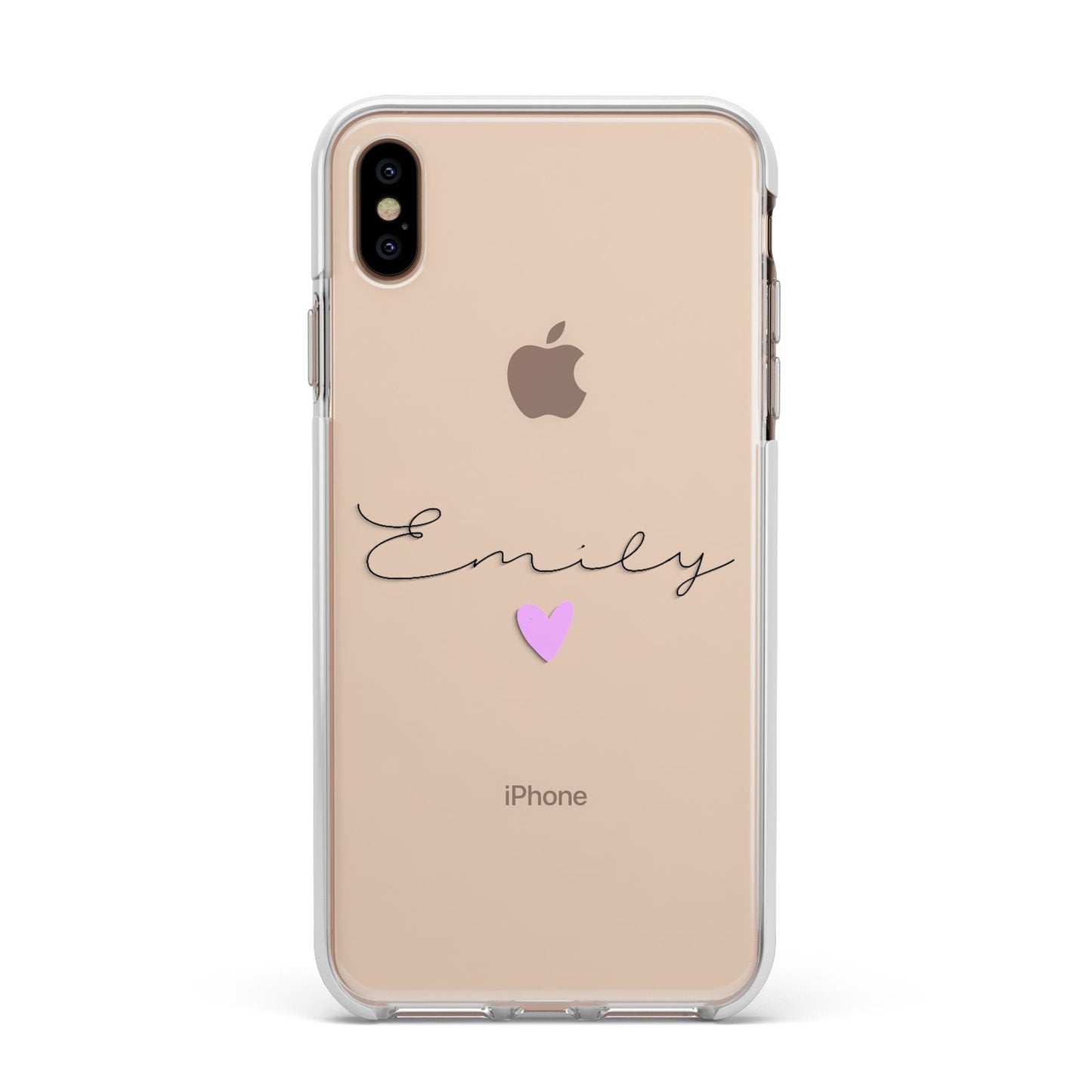 Personalised Handwritten Name Heart Clear Custom Apple iPhone Xs Max Impact Case White Edge on Gold Phone
