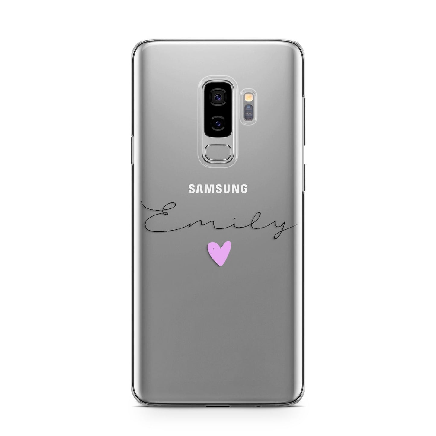 Personalised Handwritten Name Heart Clear Custom Samsung Galaxy S9 Plus Case on Silver phone