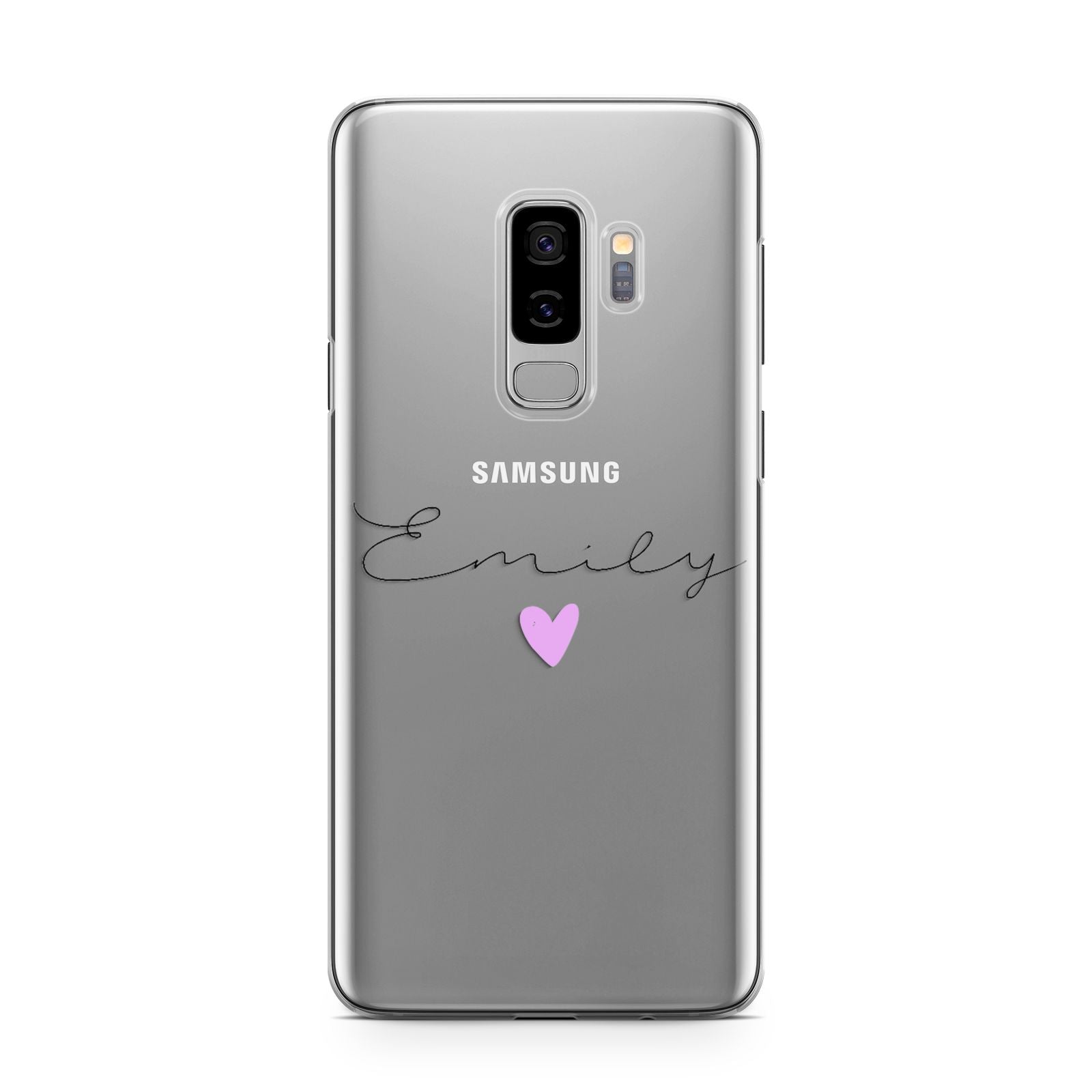 Personalised Handwritten Name Heart Clear Custom Samsung Galaxy S9 Plus Case on Silver phone
