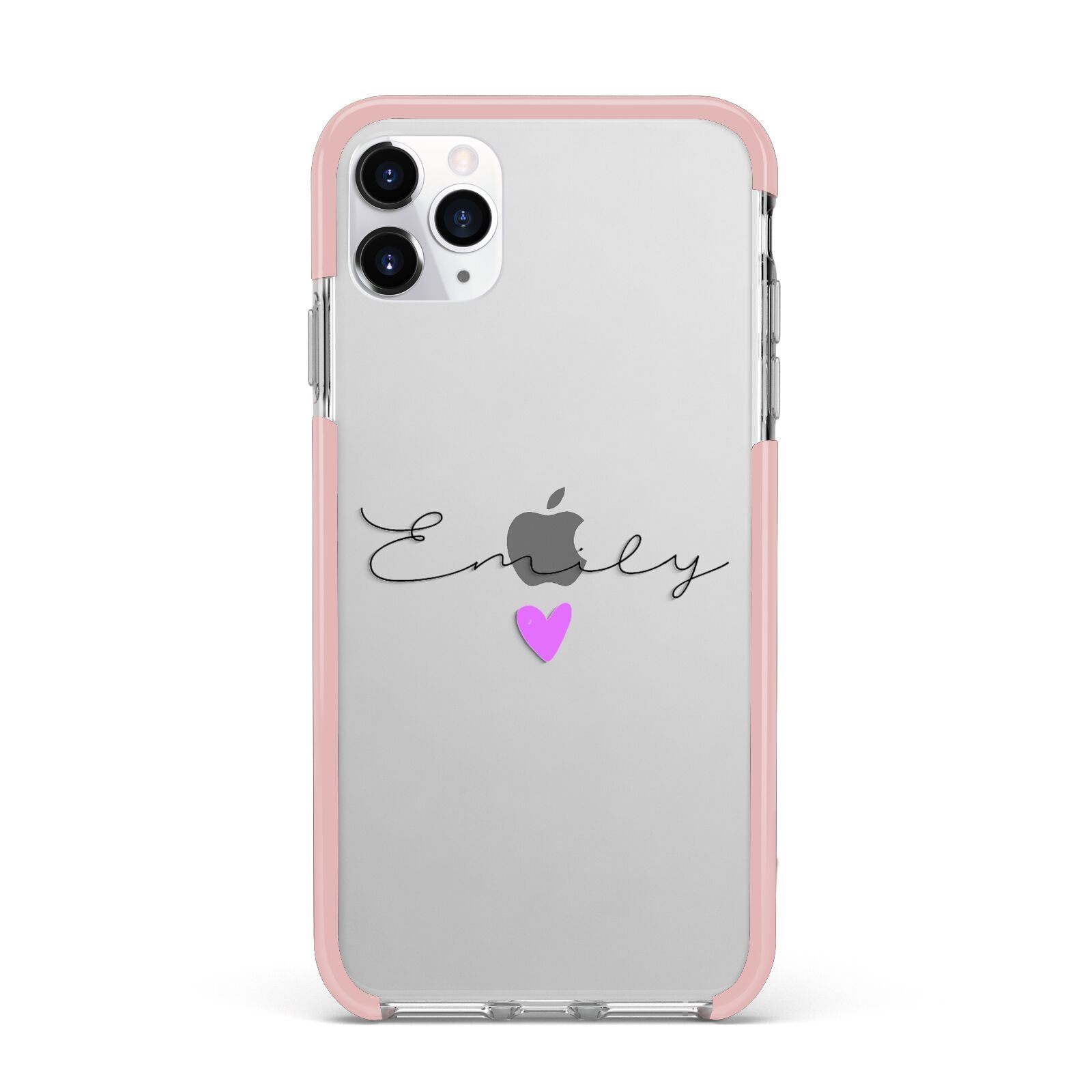 Personalised Handwritten Name Heart Clear Custom iPhone 11 Pro Max Impact Pink Edge Case