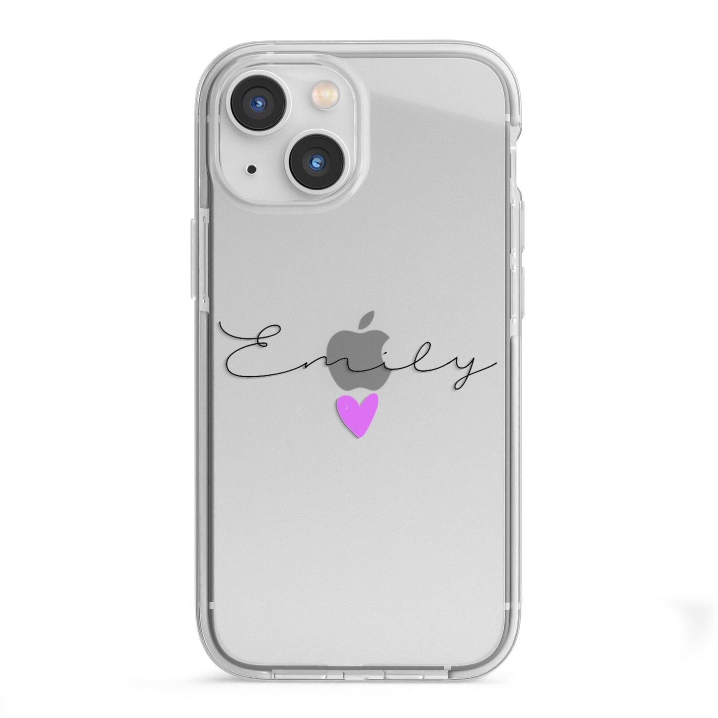 Personalised Handwritten Name Heart Clear Custom iPhone 13 Mini TPU Impact Case with White Edges