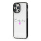 Personalised Handwritten Name Heart Clear Custom iPhone 13 Pro Max Black Impact Case Side Angle on Silver phone