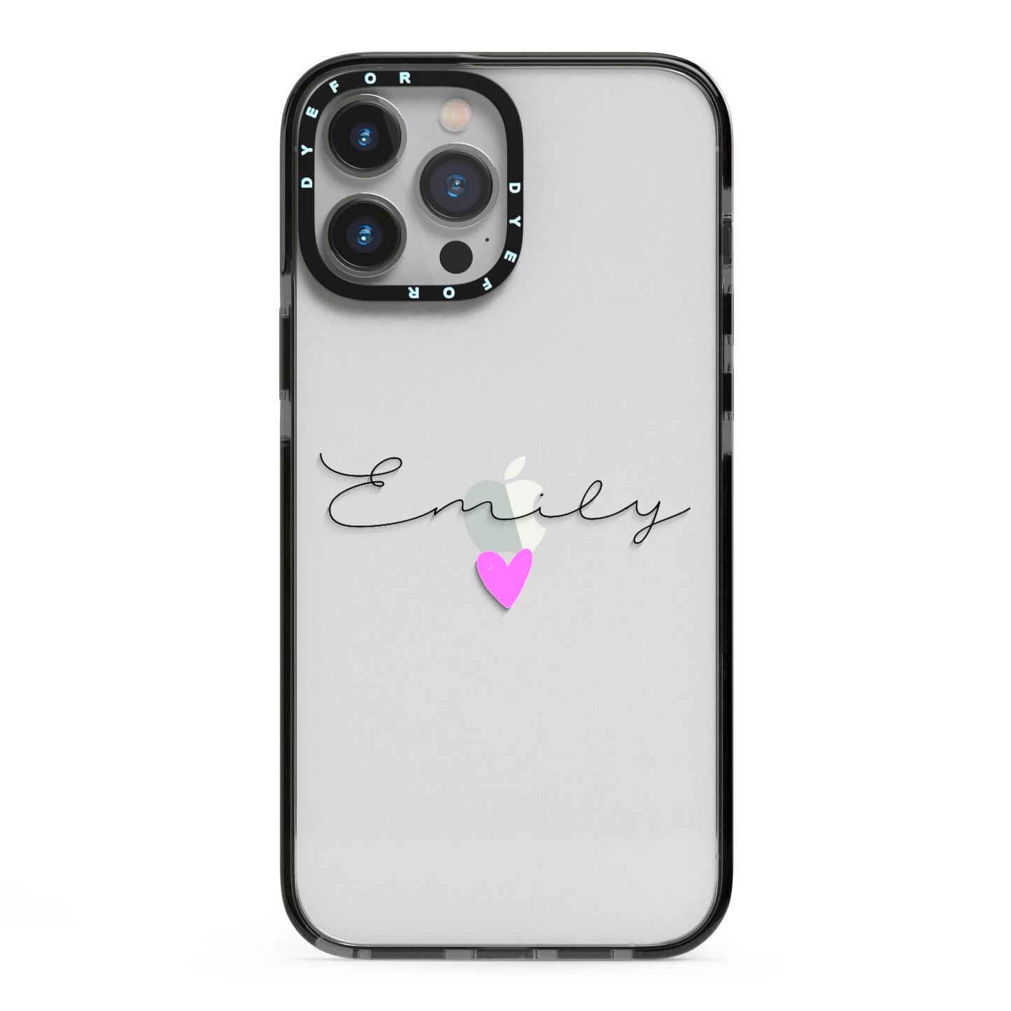 Personalised Handwritten Name Heart Clear Custom iPhone 13 Pro Max Black Impact Case on Silver phone