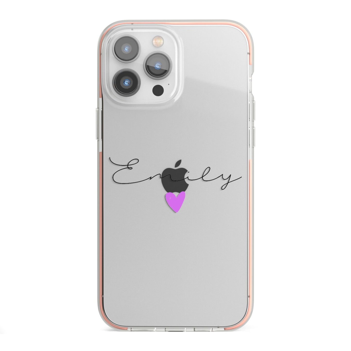 Personalised Handwritten Name Heart Clear Custom iPhone 13 Pro Max TPU Impact Case with Pink Edges