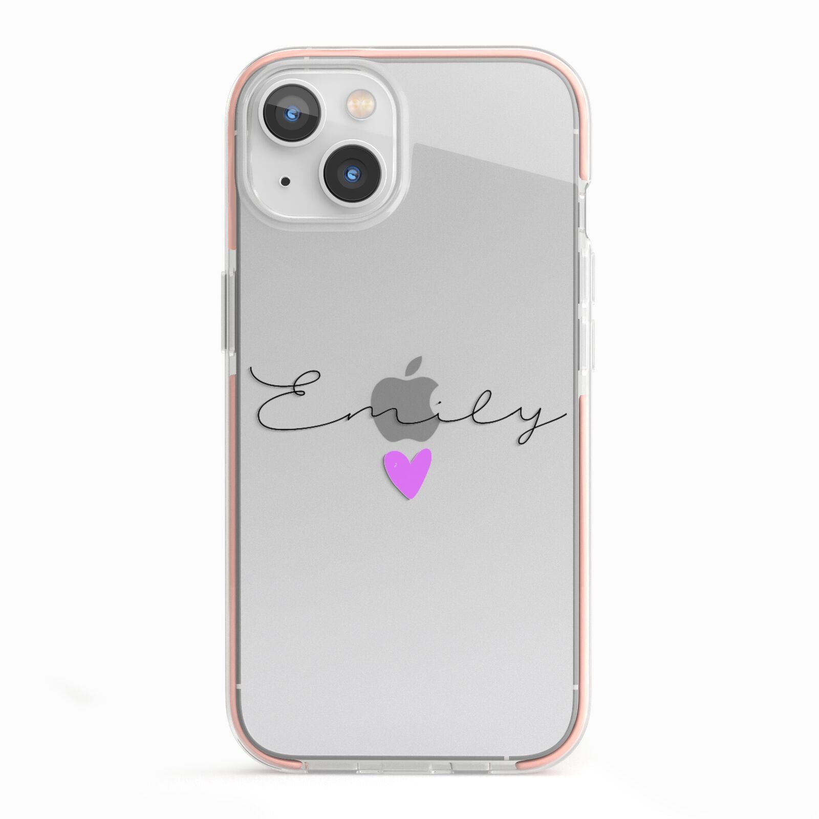 Personalised Handwritten Name Heart Clear Custom iPhone 13 TPU Impact Case with Pink Edges