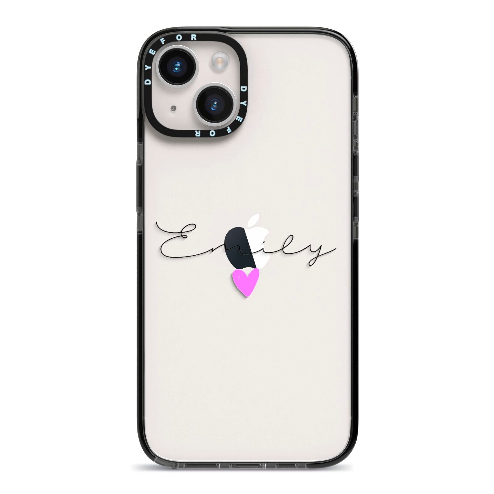 Personalised Handwritten Name Heart Clear Custom iPhone 14 Black Impact Case on Silver phone