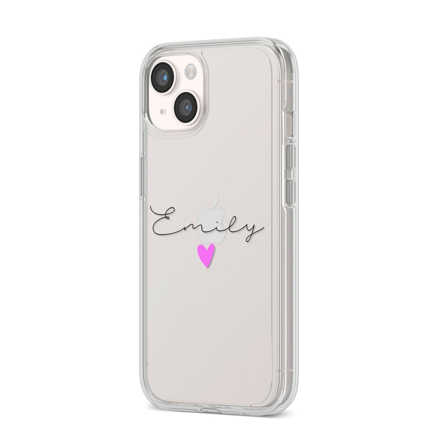 Personalised Handwritten Name Heart Clear Custom iPhone 14 Clear Tough Case Starlight Angled Image