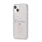 Personalised Handwritten Name Heart Clear Custom iPhone 14 Glitter Tough Case Starlight Angled Image