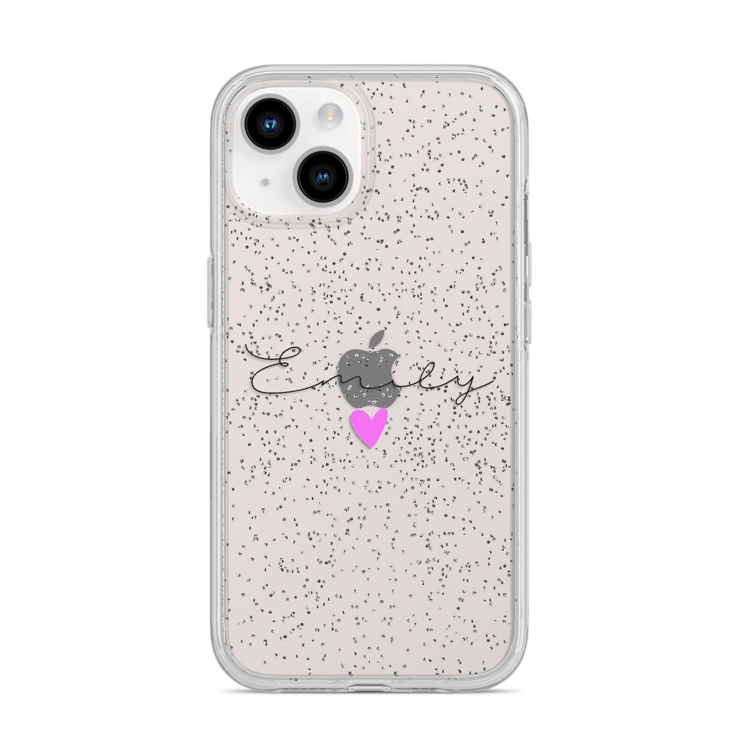 Personalised Handwritten Name Heart Clear Custom iPhone 14 Glitter Tough Case Starlight