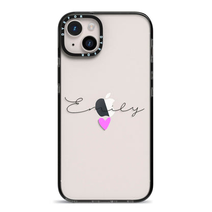 Personalised Handwritten Name Heart Clear Custom iPhone 14 Plus Black Impact Case on Silver phone