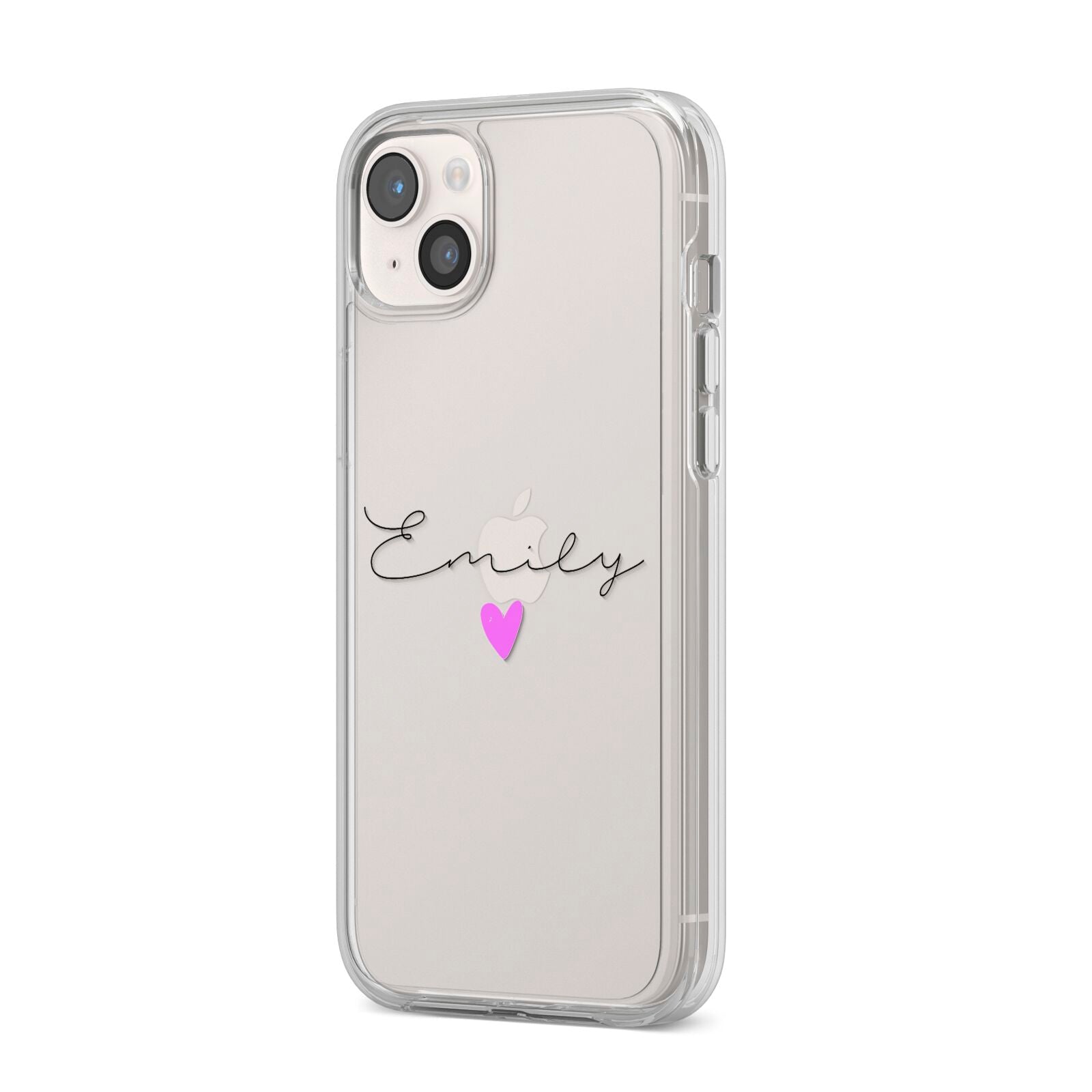 Personalised Handwritten Name Heart Clear Custom iPhone 14 Plus Clear Tough Case Starlight Angled Image