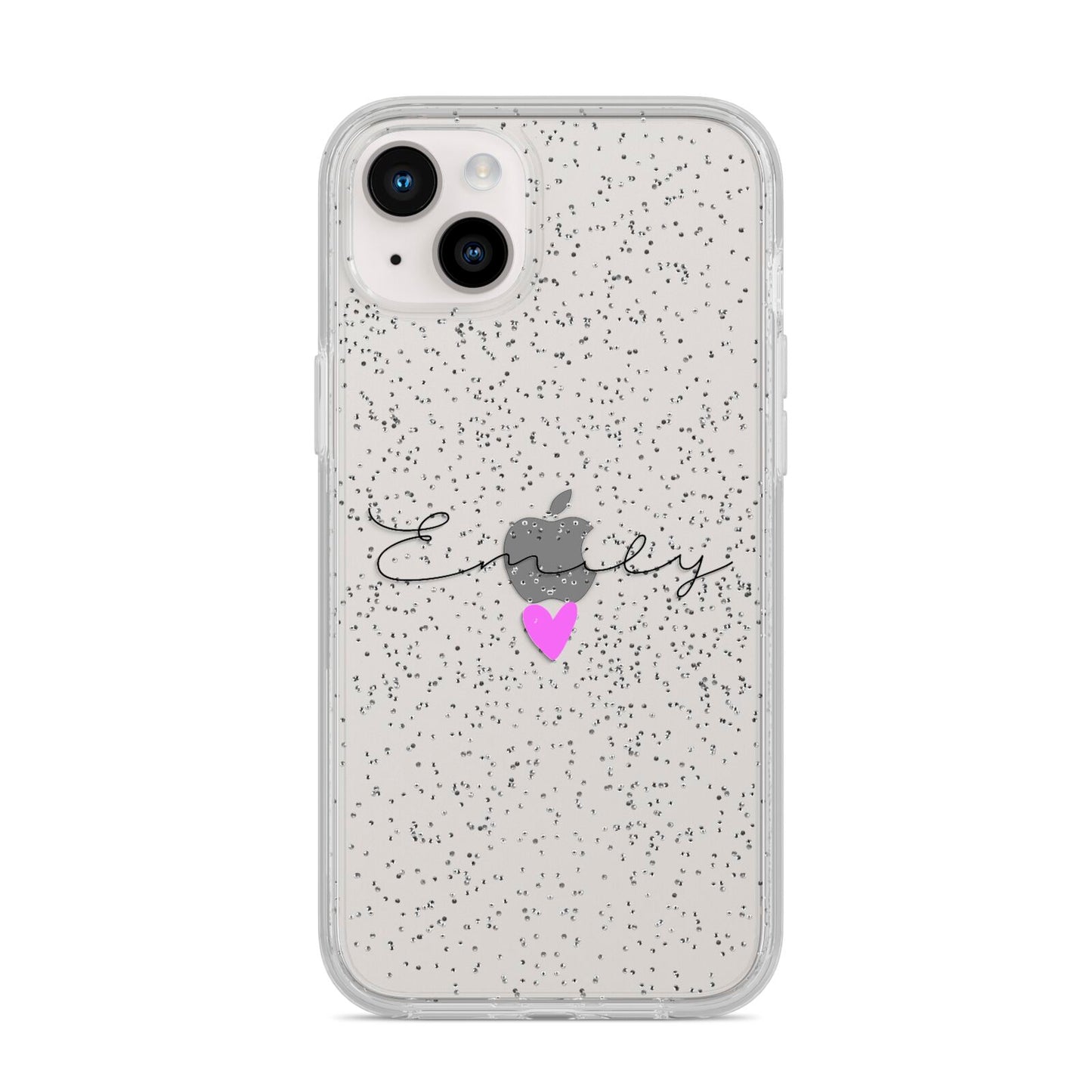 Personalised Handwritten Name Heart Clear Custom iPhone 14 Plus Glitter Tough Case Starlight