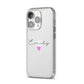 Personalised Handwritten Name Heart Clear Custom iPhone 14 Pro Clear Tough Case Silver Angled Image