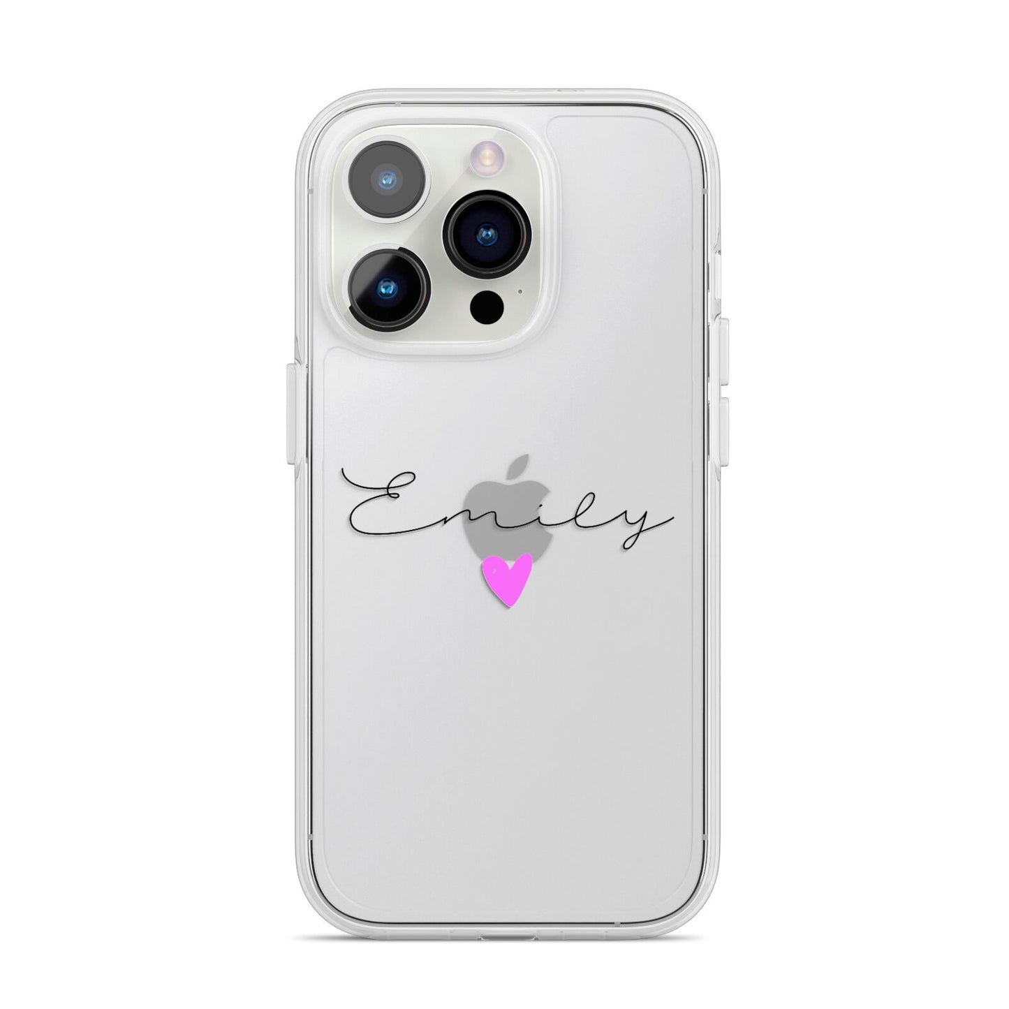 Personalised Handwritten Name Heart Clear Custom iPhone 14 Pro Clear Tough Case Silver