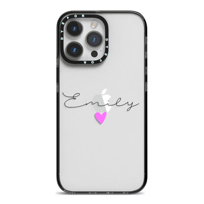 Personalised Handwritten Name Heart Clear Custom iPhone 14 Pro Max Black Impact Case on Silver phone