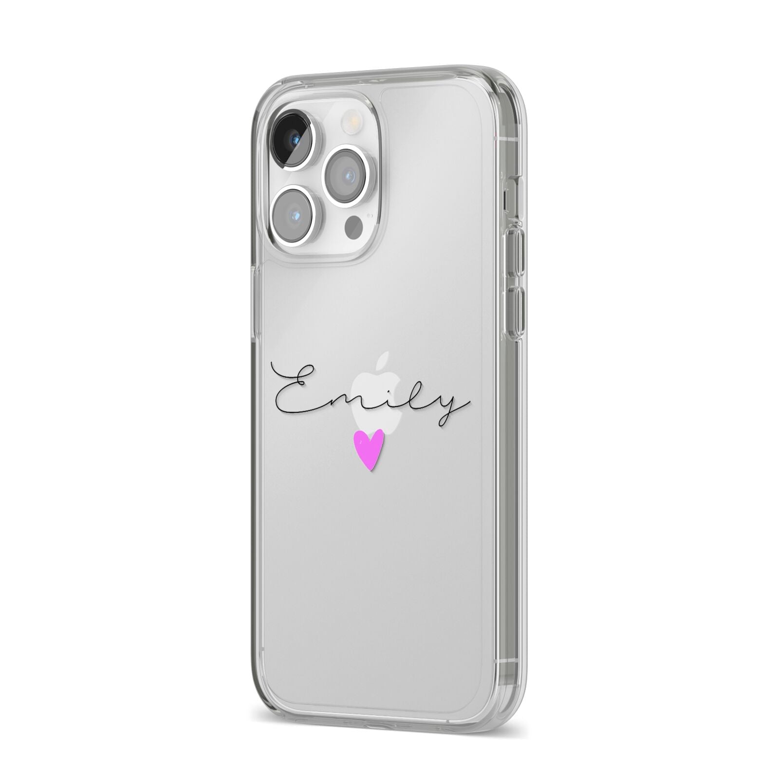 Personalised Handwritten Name Heart Clear Custom iPhone 14 Pro Max Clear Tough Case Silver Angled Image