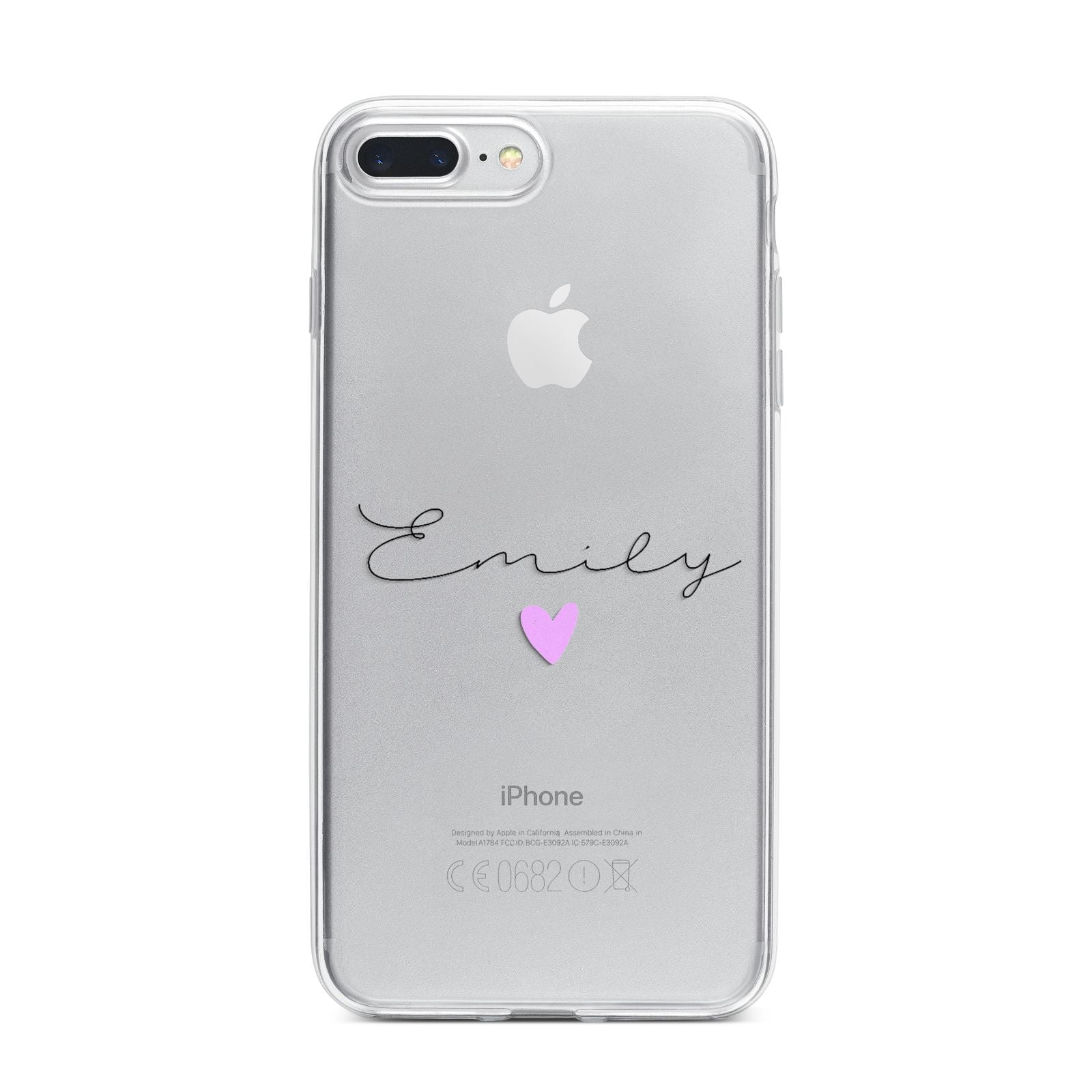Personalised Handwritten Name Heart Clear Custom iPhone 7 Plus Bumper Case on Silver iPhone