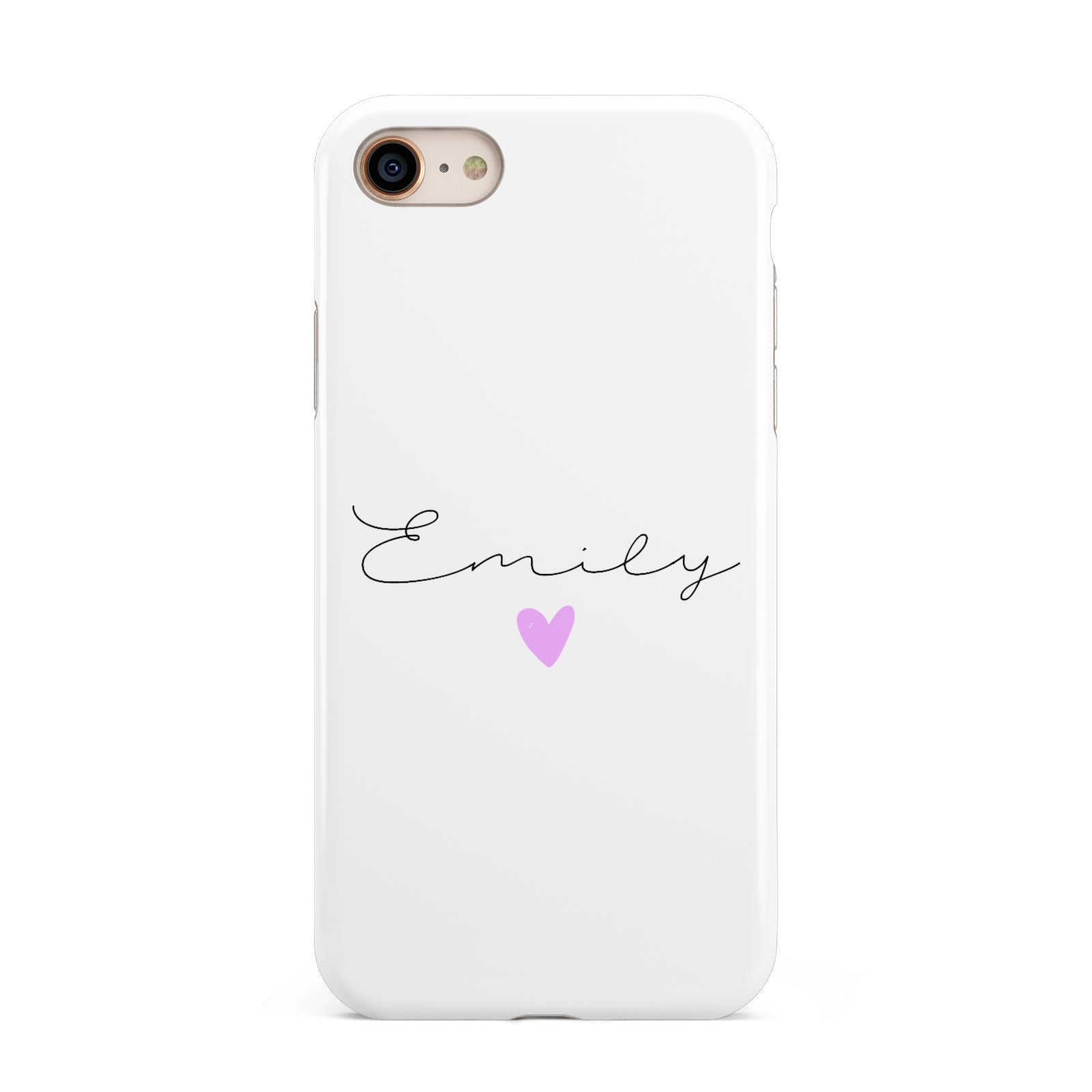 Personalised Handwritten Name Heart Clear Custom iPhone 8 3D Tough Case on Gold Phone