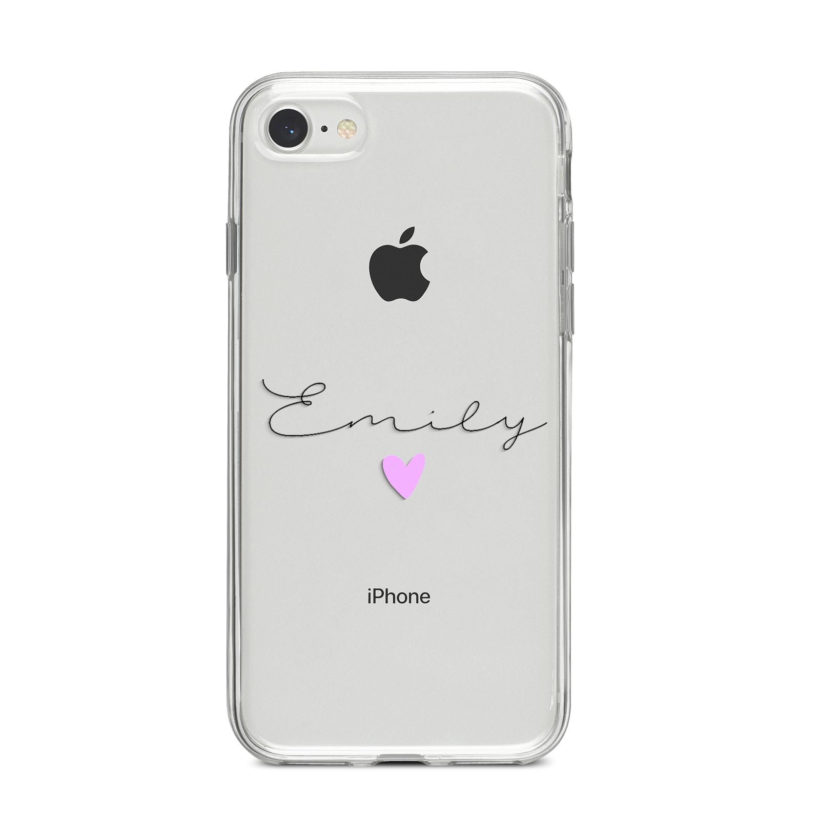 Personalised Handwritten Name Heart Clear Custom iPhone 8 Bumper Case on Silver iPhone