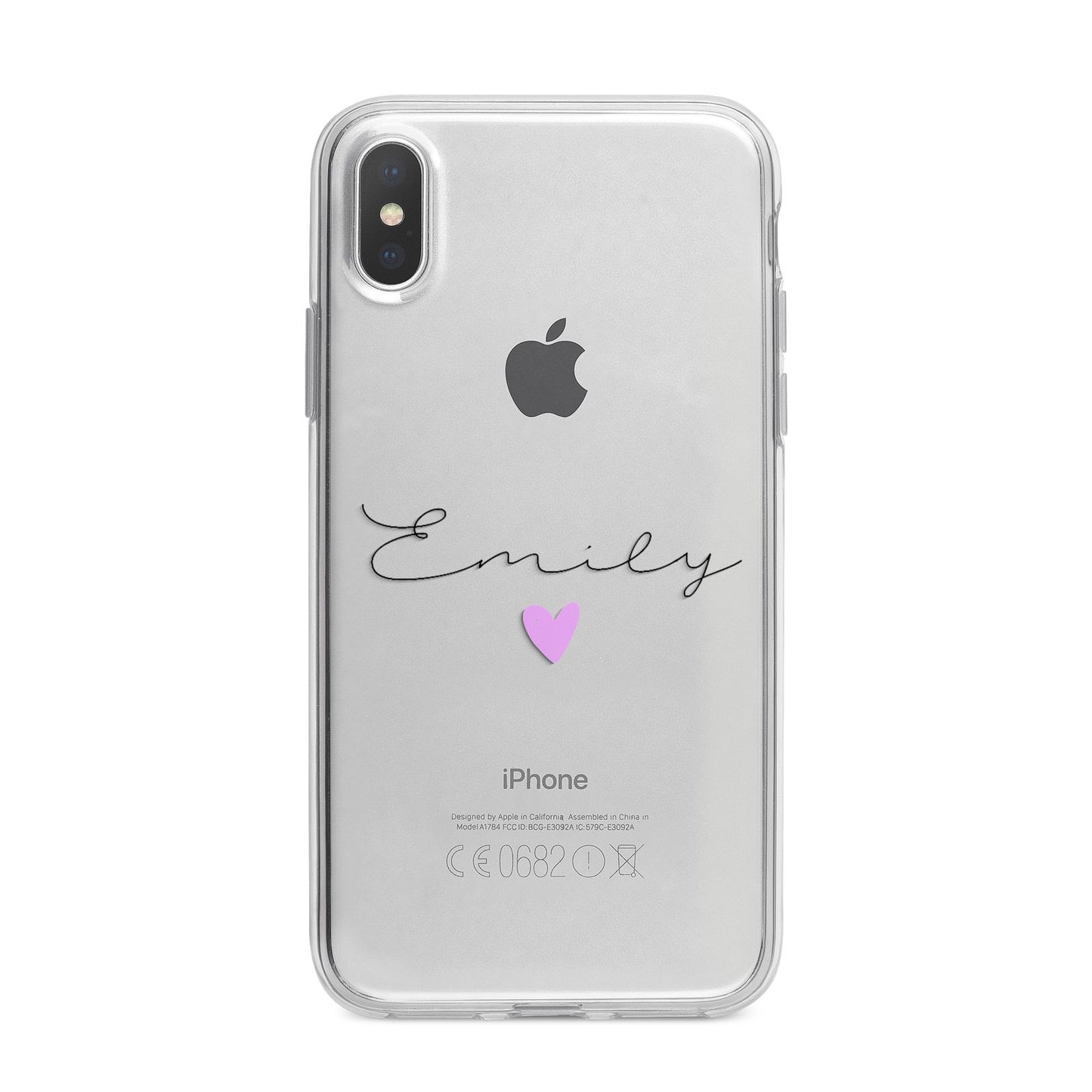 Personalised Handwritten Name Heart Clear Custom iPhone X Bumper Case on Silver iPhone Alternative Image 1