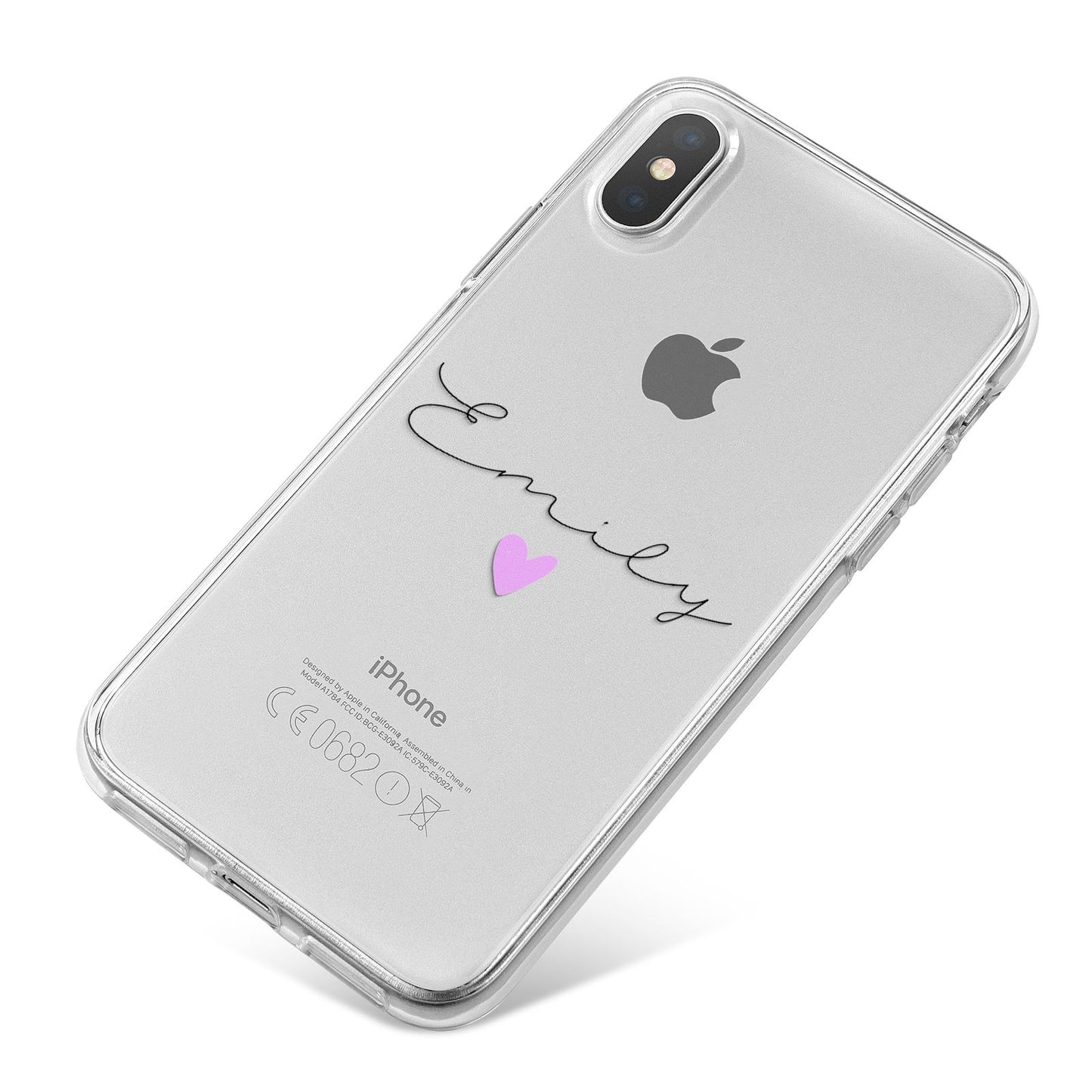 Personalised Handwritten Name Heart Clear Custom iPhone X Bumper Case on Silver iPhone